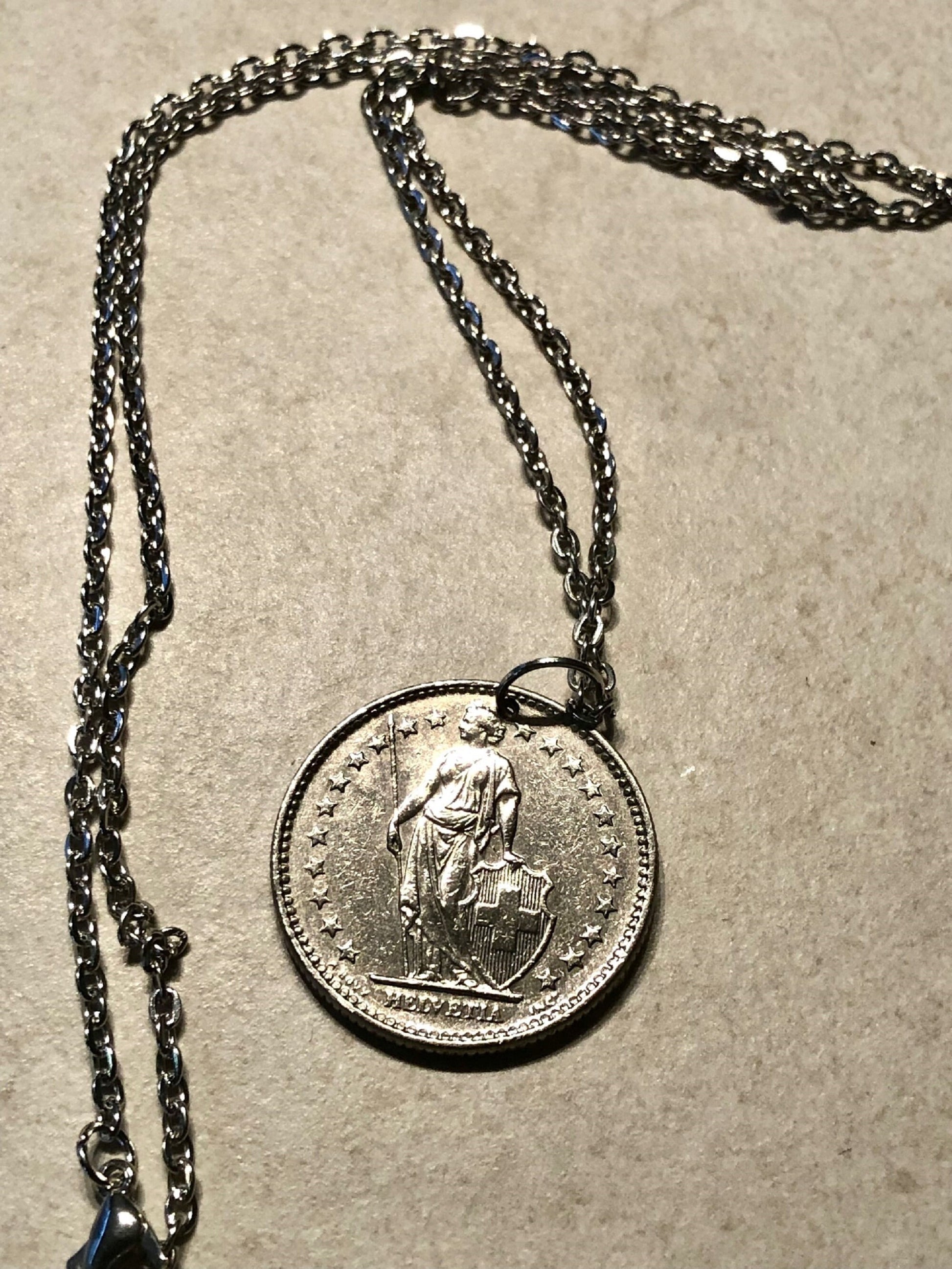 Switzerland Pendant Necklace Swiss 2 Franc Coin Personal Old Vintage Handmade Jewelry Gift Friend Charm For Him Her World Coin Collector
