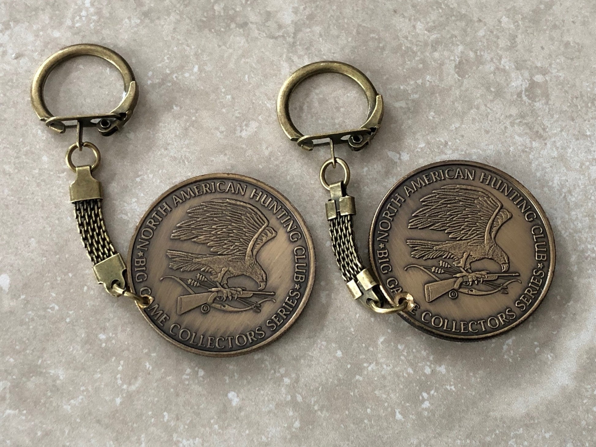 Coin Keychain North American Hunting Club NAHC Bear, Deer, Vintage One of a Kind Rare Find Vintage Handmade
