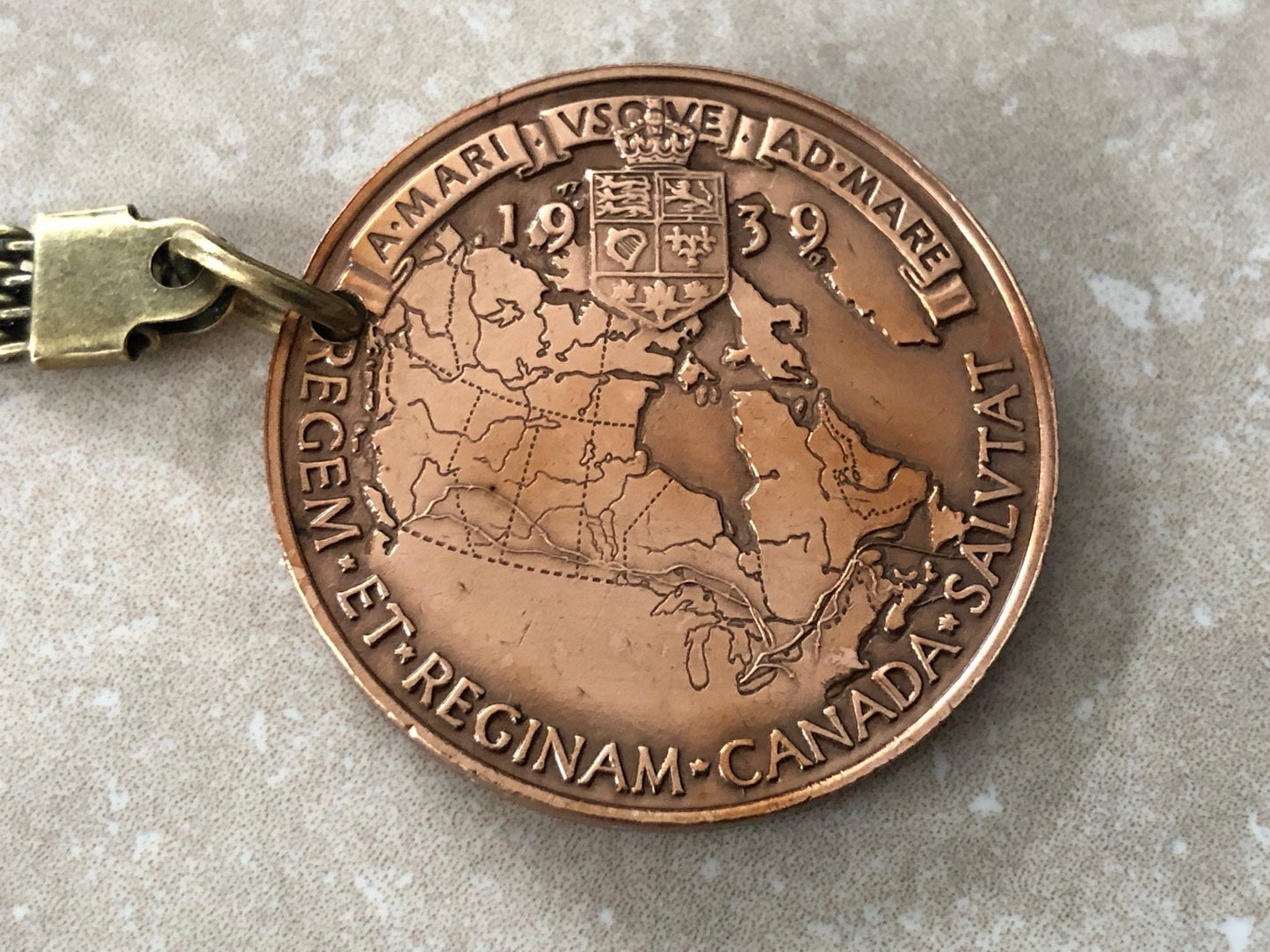 Coin 1939 Canada Keychain For Him Her Gift Medal Bronze Coin Rare Find Vintage Personal Handmade Gift Canadian