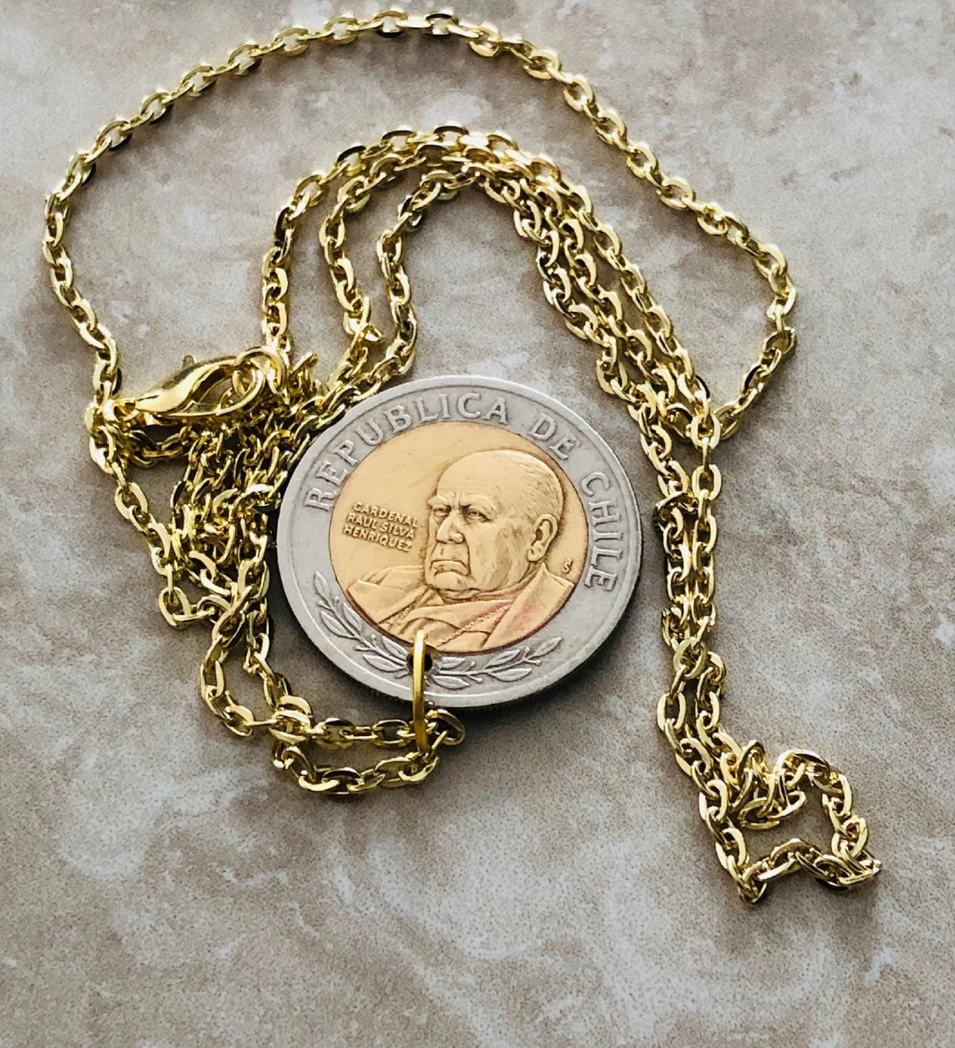 Chili Coin Necklace Challain 500 Pesos Pendant Vintage Rare Coins Coin Enthusiast Fashion Accessory Handmade