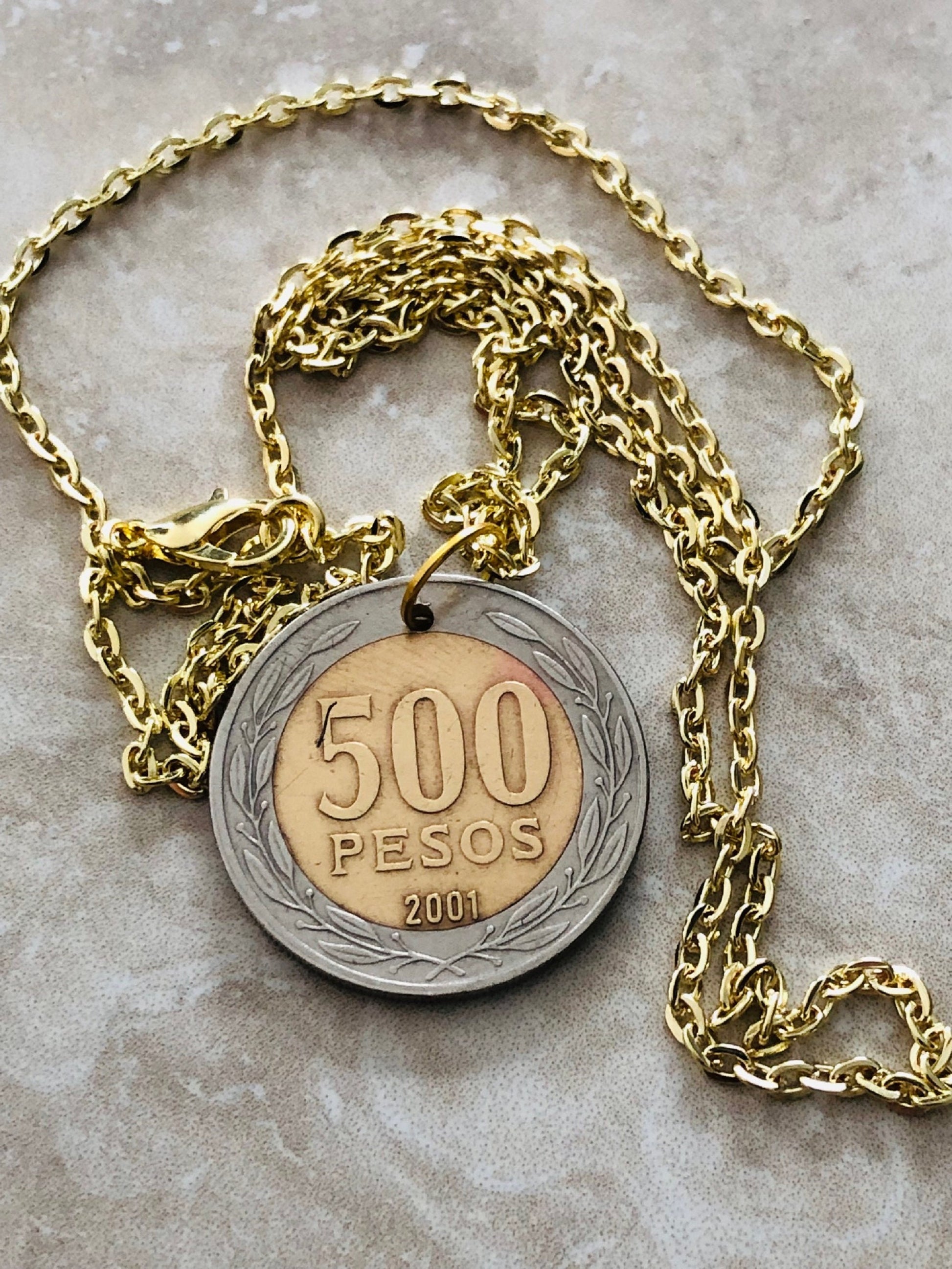 Chili Coin Necklace Challain 500 Pesos Pendant Vintage Rare Coins Coin Enthusiast Fashion Accessory Handmade