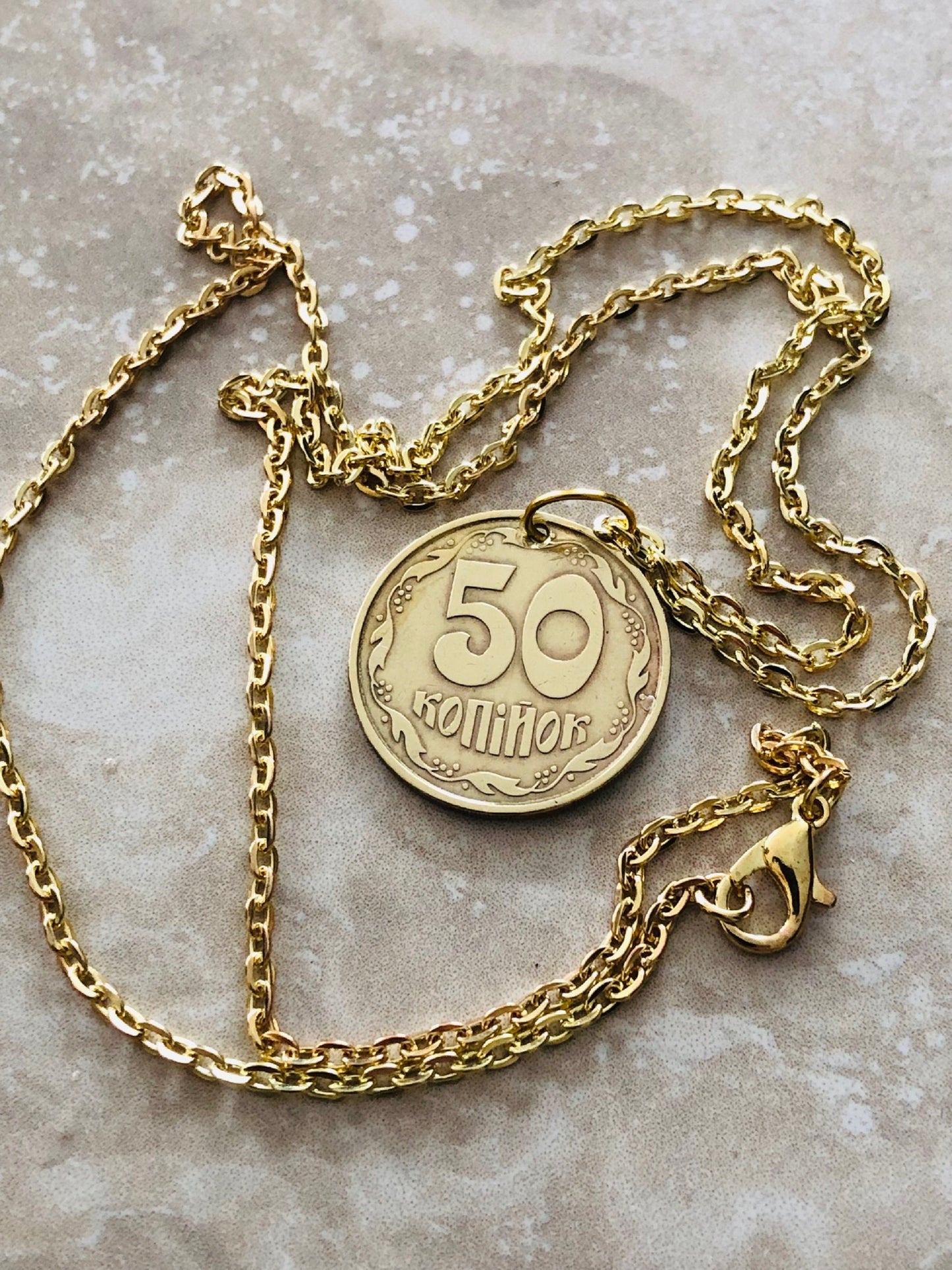 Ukraine Coin Necklace 50 Konihok Ukrainian Coin Pendant Vintage Necklace Custom Made Rare coins - Coin Enthusiast - Fashion Accessory