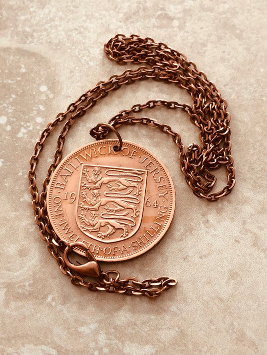 Bailiwick of Jersey Coin Shilling Necklace Pendant Custom Made Vintage and Rare coins - Coin Enthusiast - Fashion Accessory