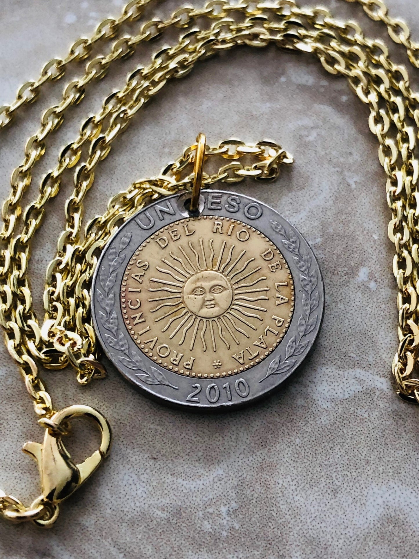 Argentina Coin Necklace Del Rio Argentinian Pendant Personal Old Vintage Handmade Jewelry Gift Friend Charm For Him Her World Coin Collector