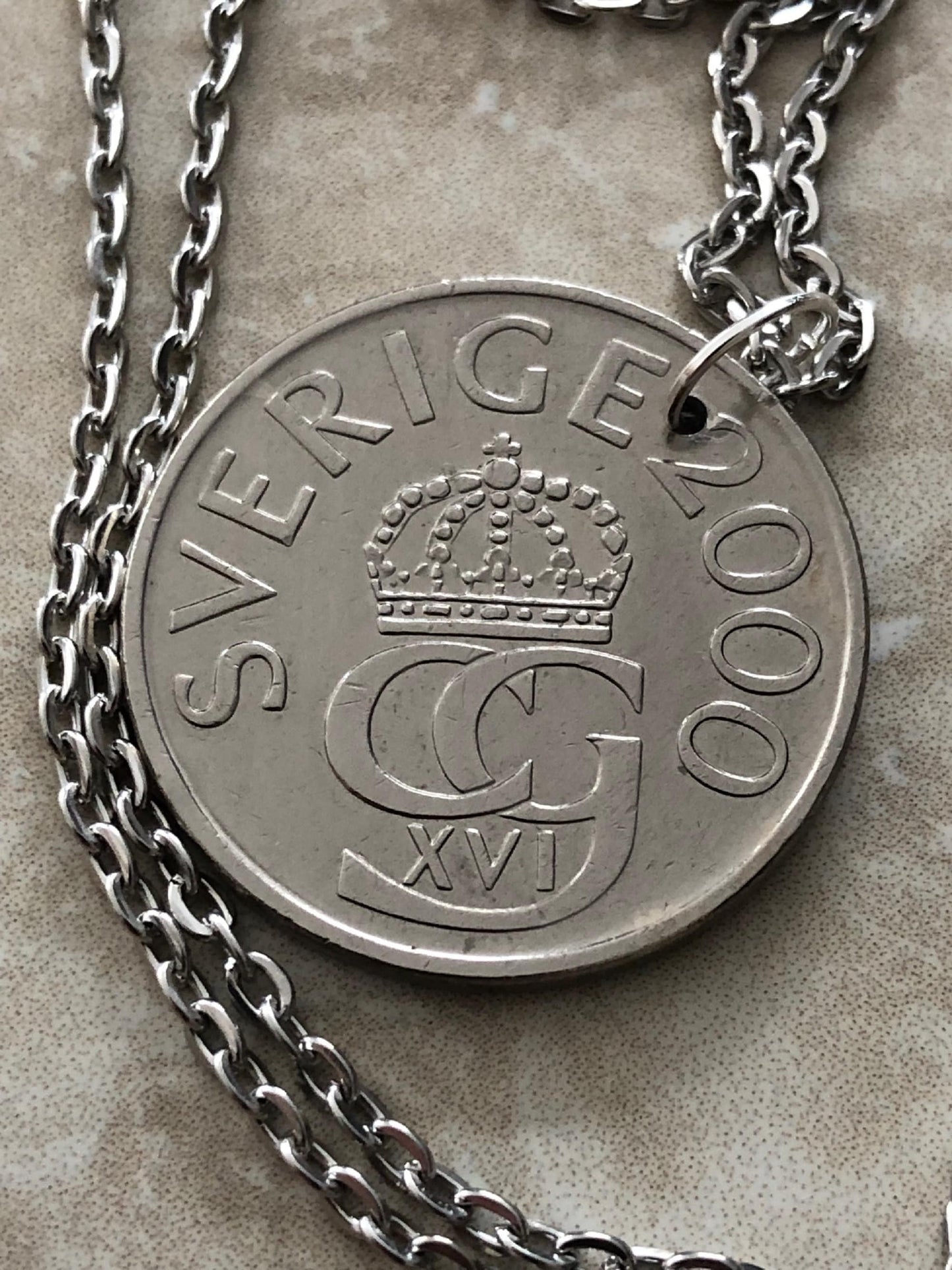 Sweden Coin Pendant 5 Kroner Swedish Sverige Personal Necklace Vintage Handmade Jewelry Gift Friend Charm For Him Her World Coin Collector