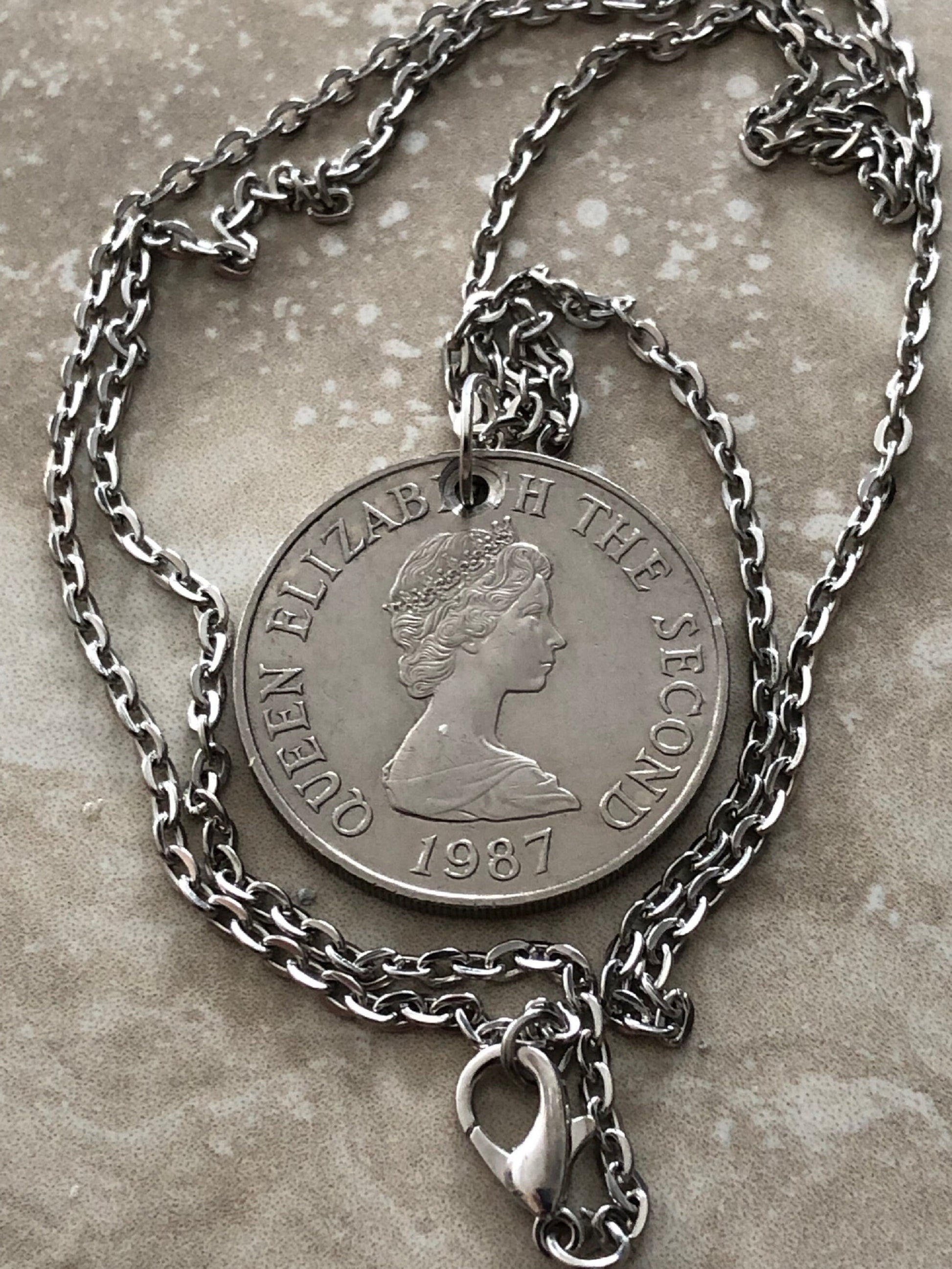 Bailiwick of Jersey Coin 10 Pence Necklace Pendant Custom Made Vintage and Rare coins - Coin Enthusiast - Fashion Accessory