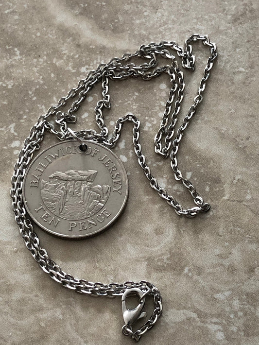 Bailiwick of Jersey Coin 10 Pence Necklace Pendant Custom Made Vintage and Rare coins - Coin Enthusiast - Fashion Accessory