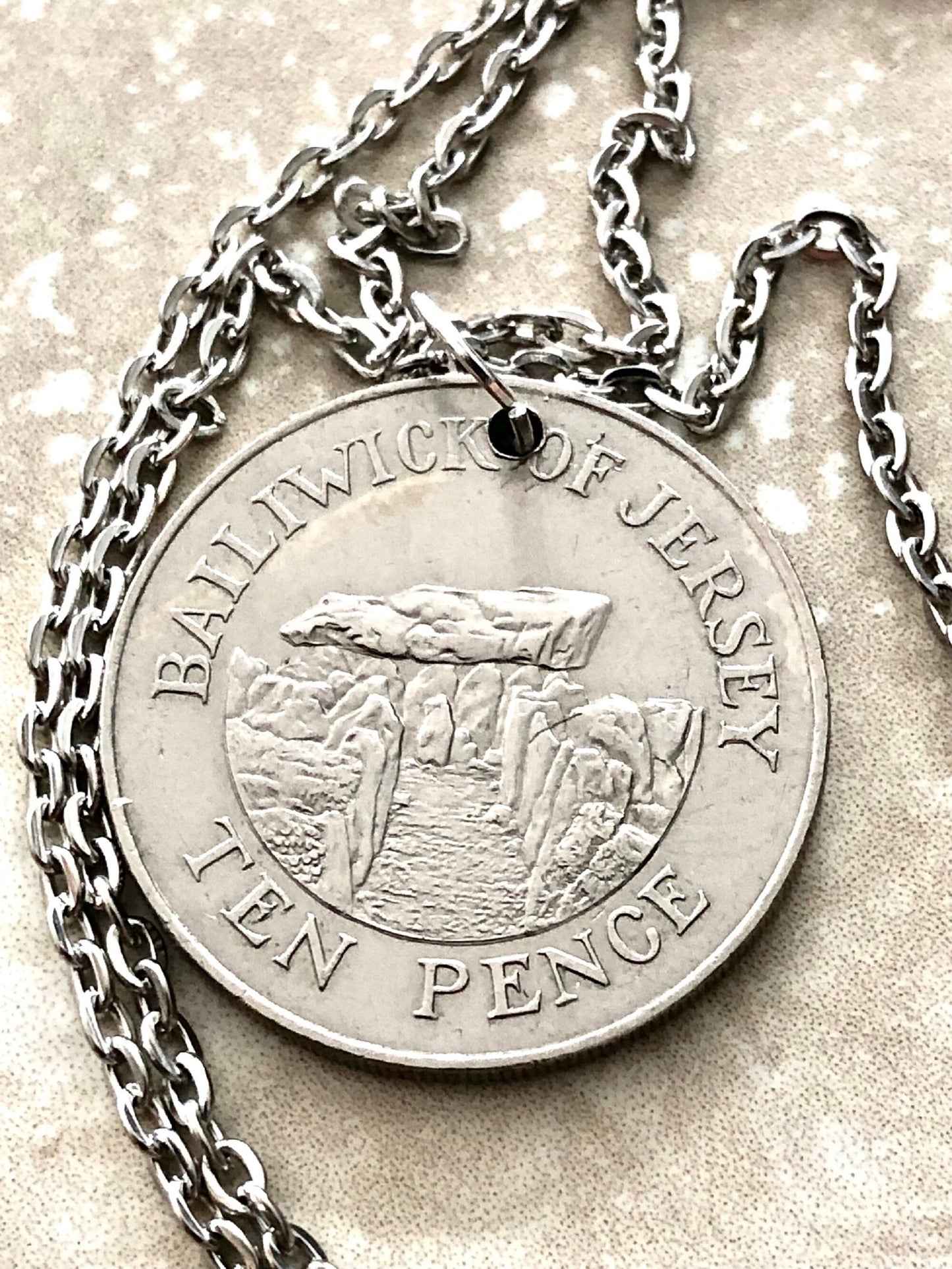 Bailiwick of Jersey Coin 10 Pence Necklace Pendant Custom Made Vintage and Rare coins - Coin Enthusiast - Fashion Accessory