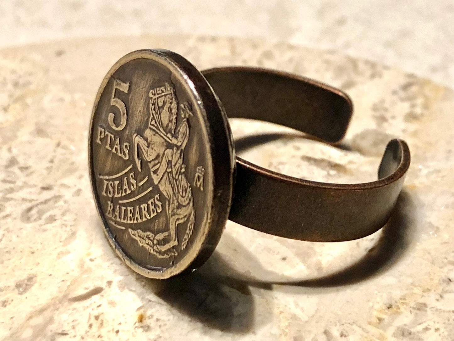 Spain Coin Ring Spanish 5 PTAS Pesetas Adjustable Custom Vintage and Rare Coins Coin Enthusiast Fashion Accessory
