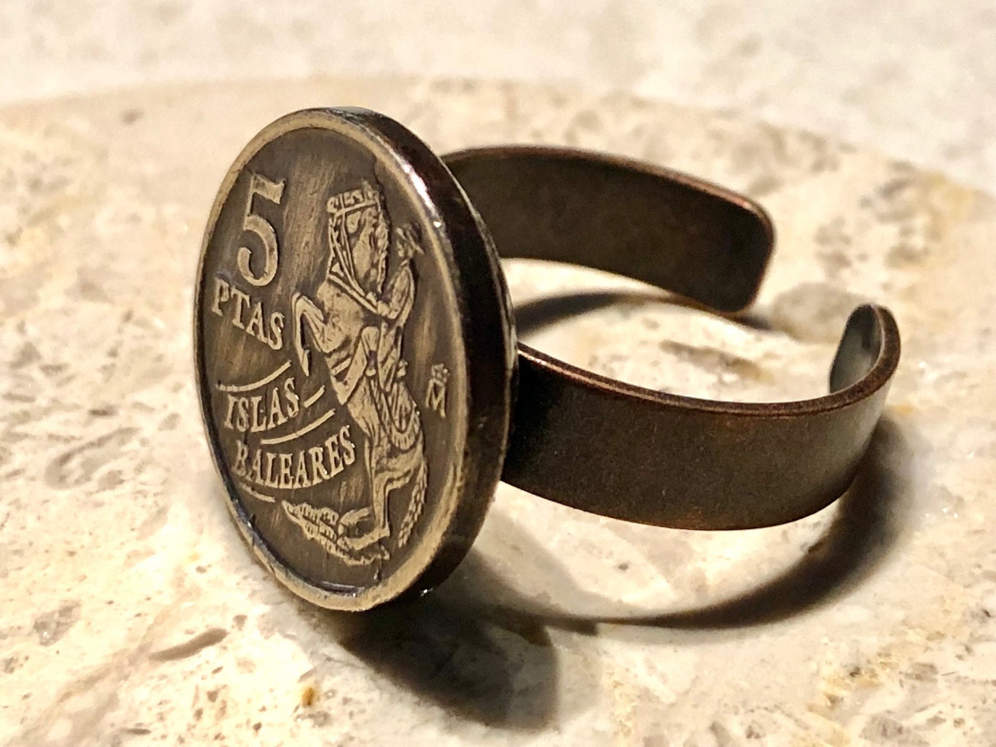 Spain Coin Ring Spanish 5 PTAS Pesetas Adjustable Custom Vintage and Rare Coins Coin Enthusiast Fashion Accessory