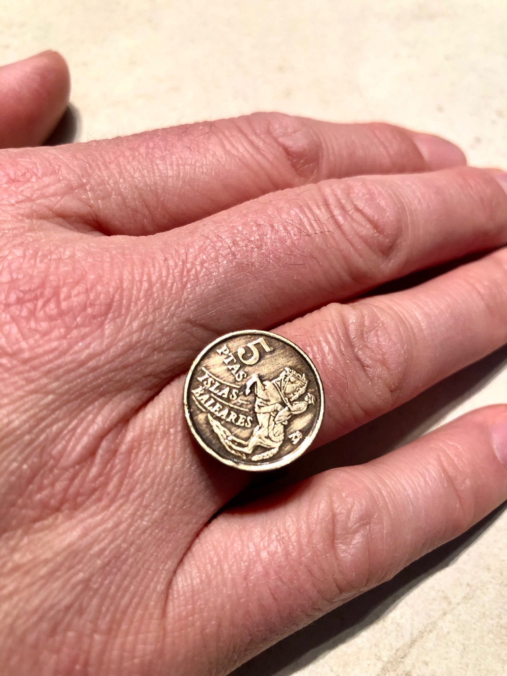 Spain Coin Ring Spanish 5 PTAS Pesetas Adjustable Custom Vintage and Rare Coins Coin Enthusiast Fashion Accessory