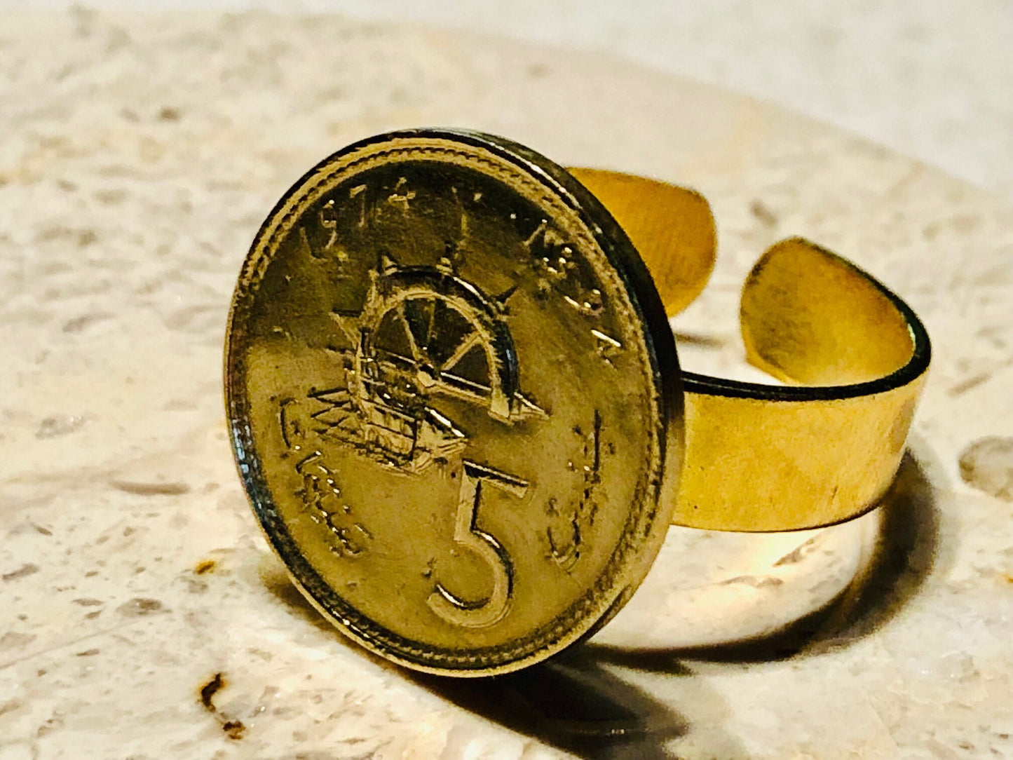 Morocco Coin Ring 5 Santimat 1974-1394 Vintage Adjustable Custom Made Rare Coins Coin Enthusiast Fashion Accessory Handmade