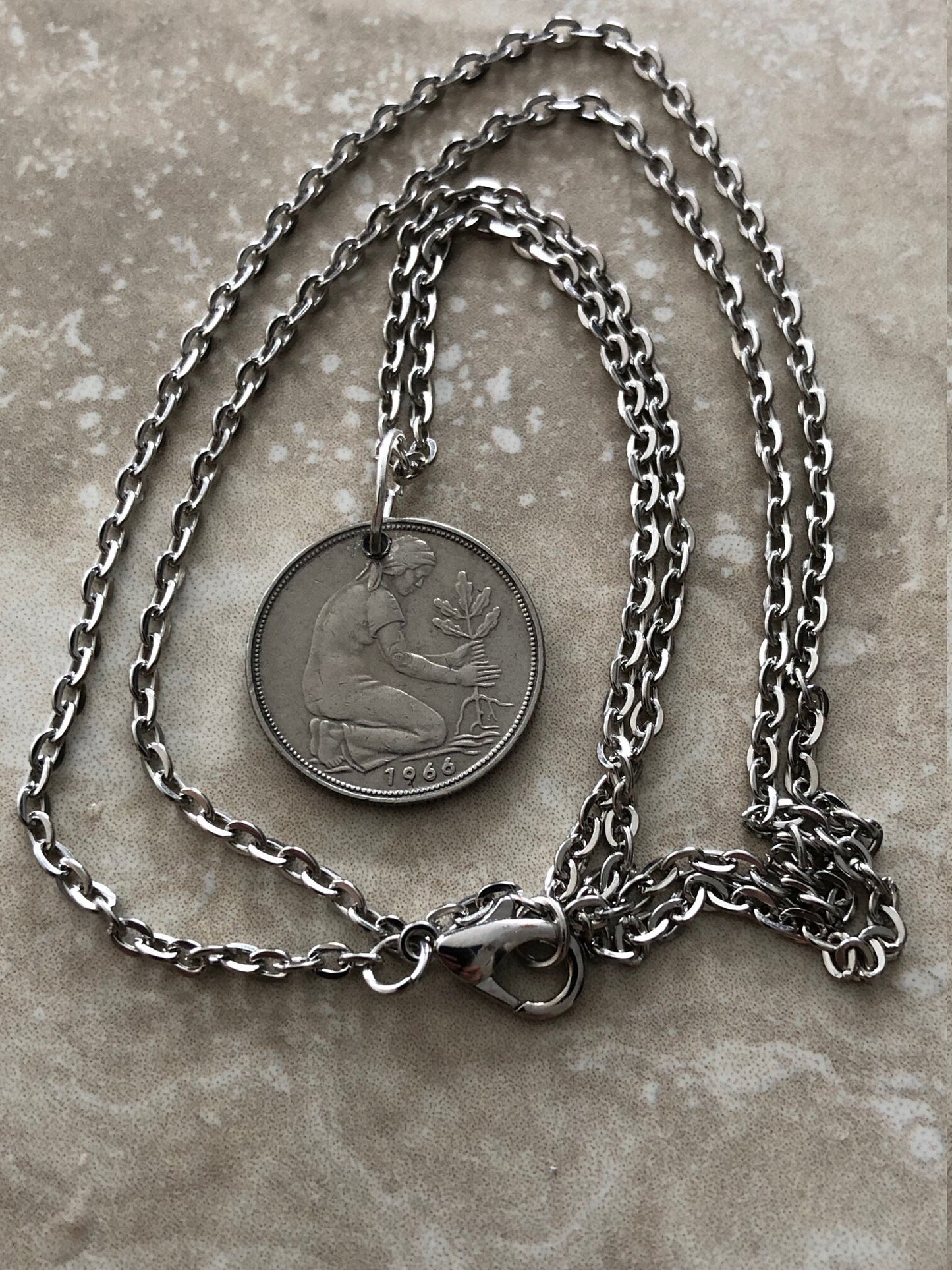 Germany Coin Necklace German 50 Pfennig Necklace Hand Custom Made Charm Gift For Friend Coin Charm Gift For Him, Coin Collector, World Coins