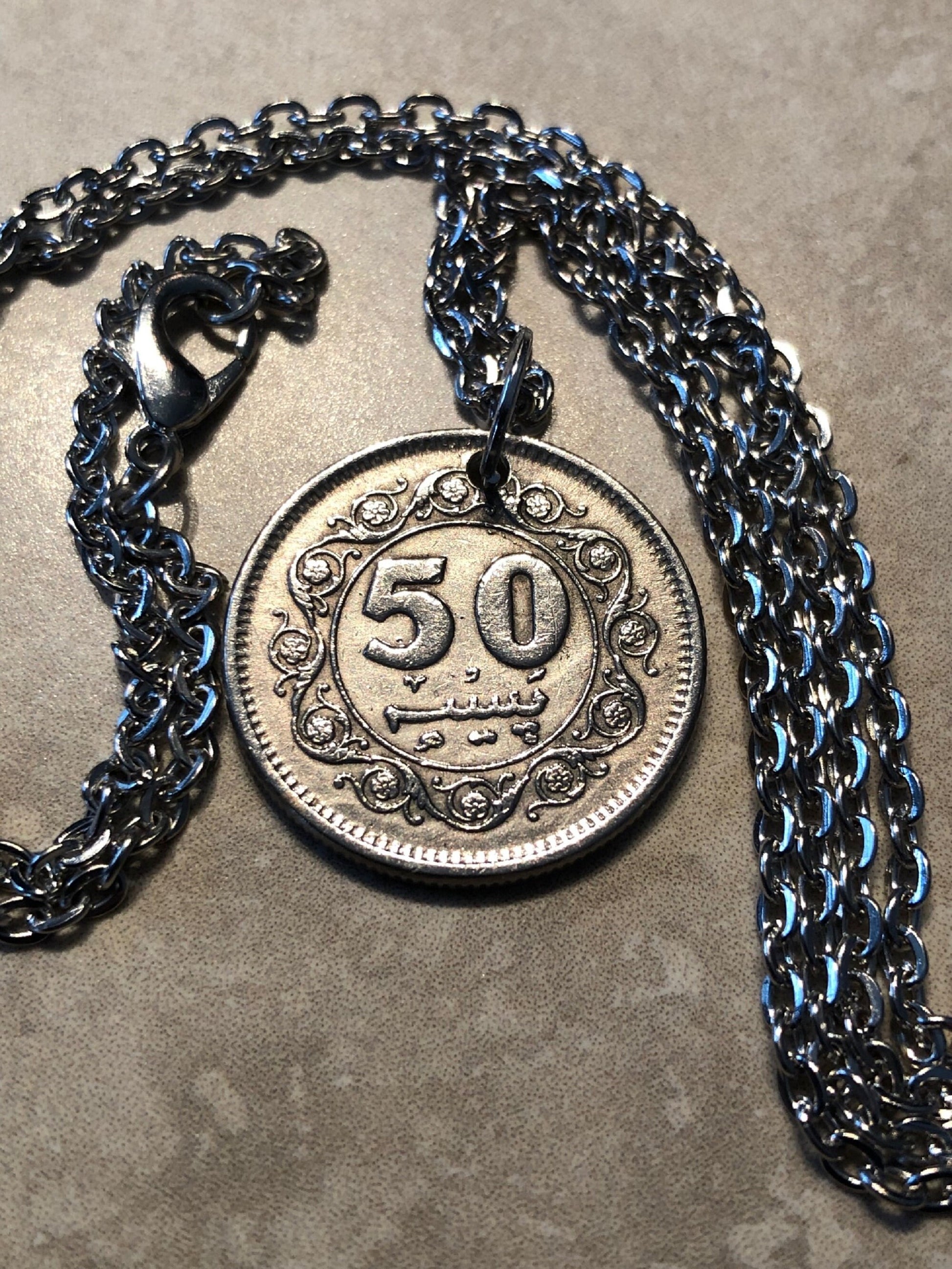 Pakistan Coin Pendant Necklace Pakistani 50 Paisa Personal Old Vintage Handmade Jewelry Gift Friend Charm For Him Her World Coin Collector