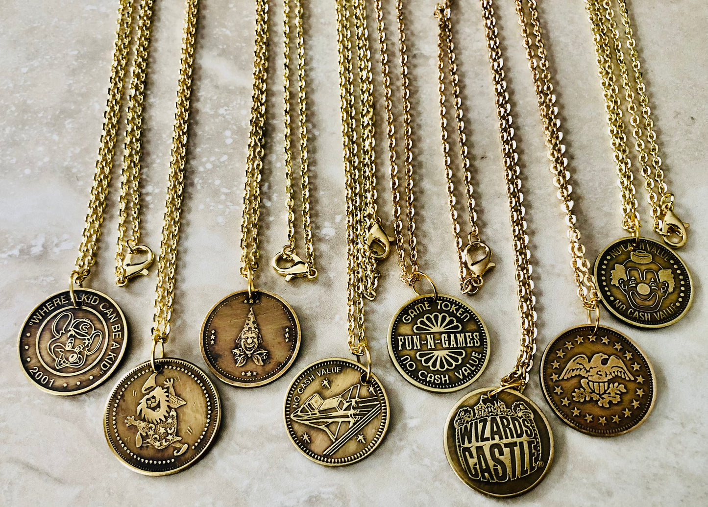 Gamer Tokens Coin Necklace Pendant Good Luck Vintage On Line Video Arcade Custom Made Charm Jewelry World Coin Collector