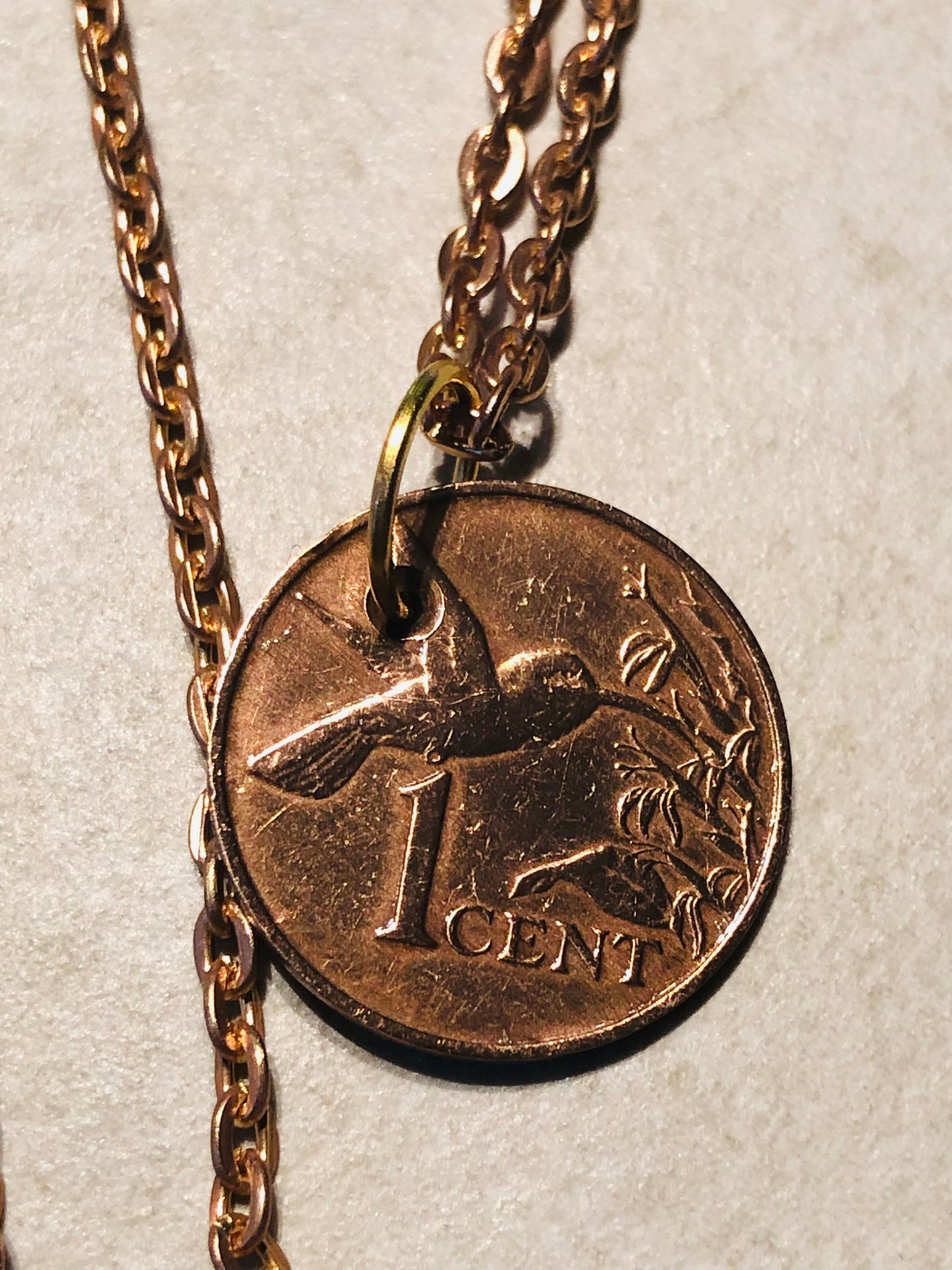 Trinidad and Tobago Coin Necklace 1 Cent Pendant Vintage Custom Made Rare Coins Coin Enthusiast Fashion Accessory Handmade