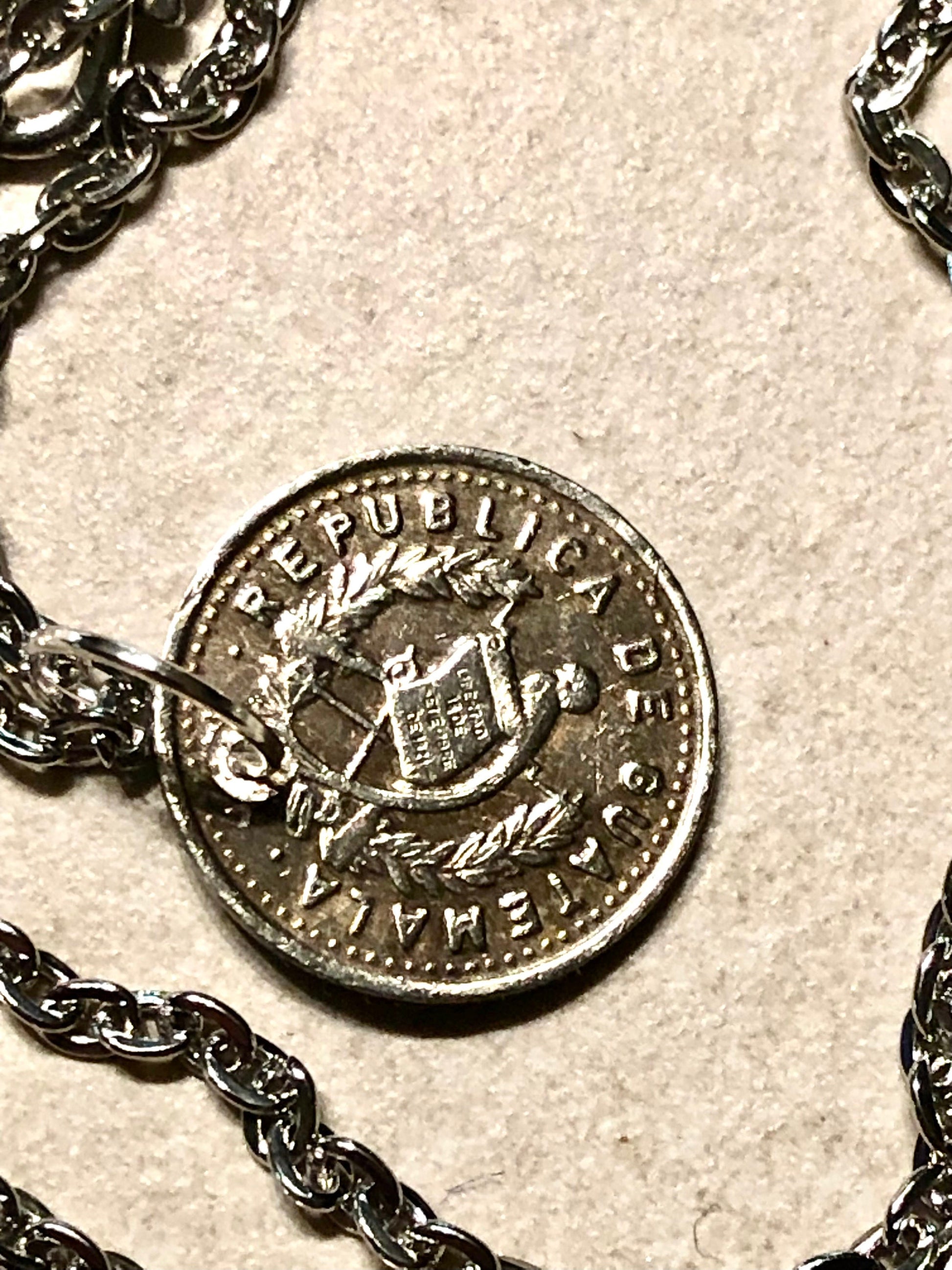 Guatemala Coin Necklace Five Centavo Coin Pendant Jewelry Custom Made Vintage and Rare coins - Coin Enthusiast Fashion Accessory Handmade