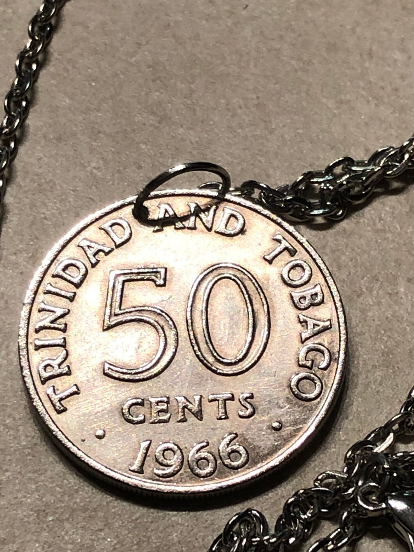 Trinidad and Tobago Coin Necklace 50 Cents Pendant Vintage Custom Made Rare Coins Coin Enthusiast Fashion Accessory Handmade