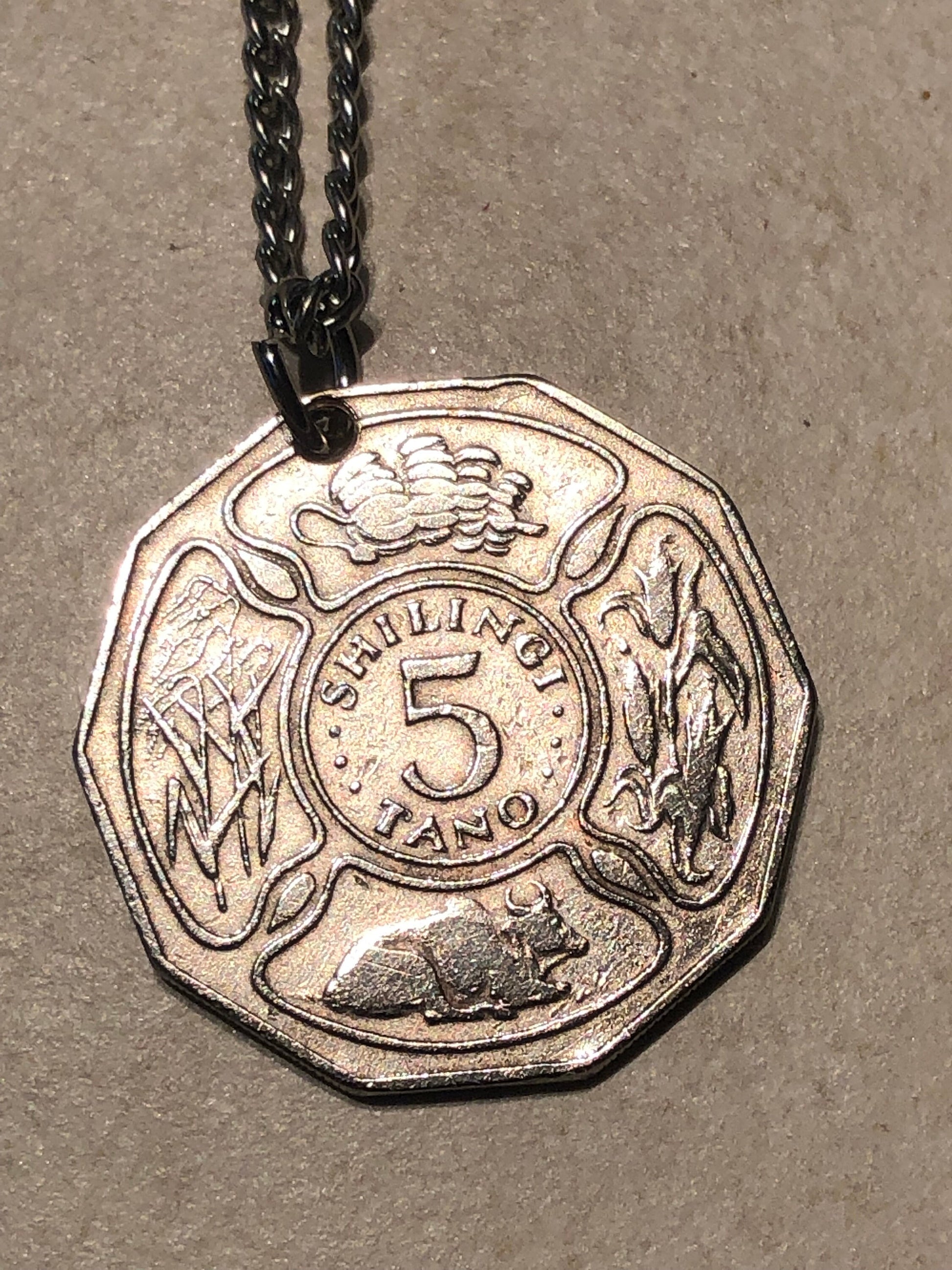 Tanzania Coin Pendant Necklace Tanzanian 5 1971 Tano Shilling Vintage Personal Jewelry Gift Friend Charm For Him Her World Coin Collector