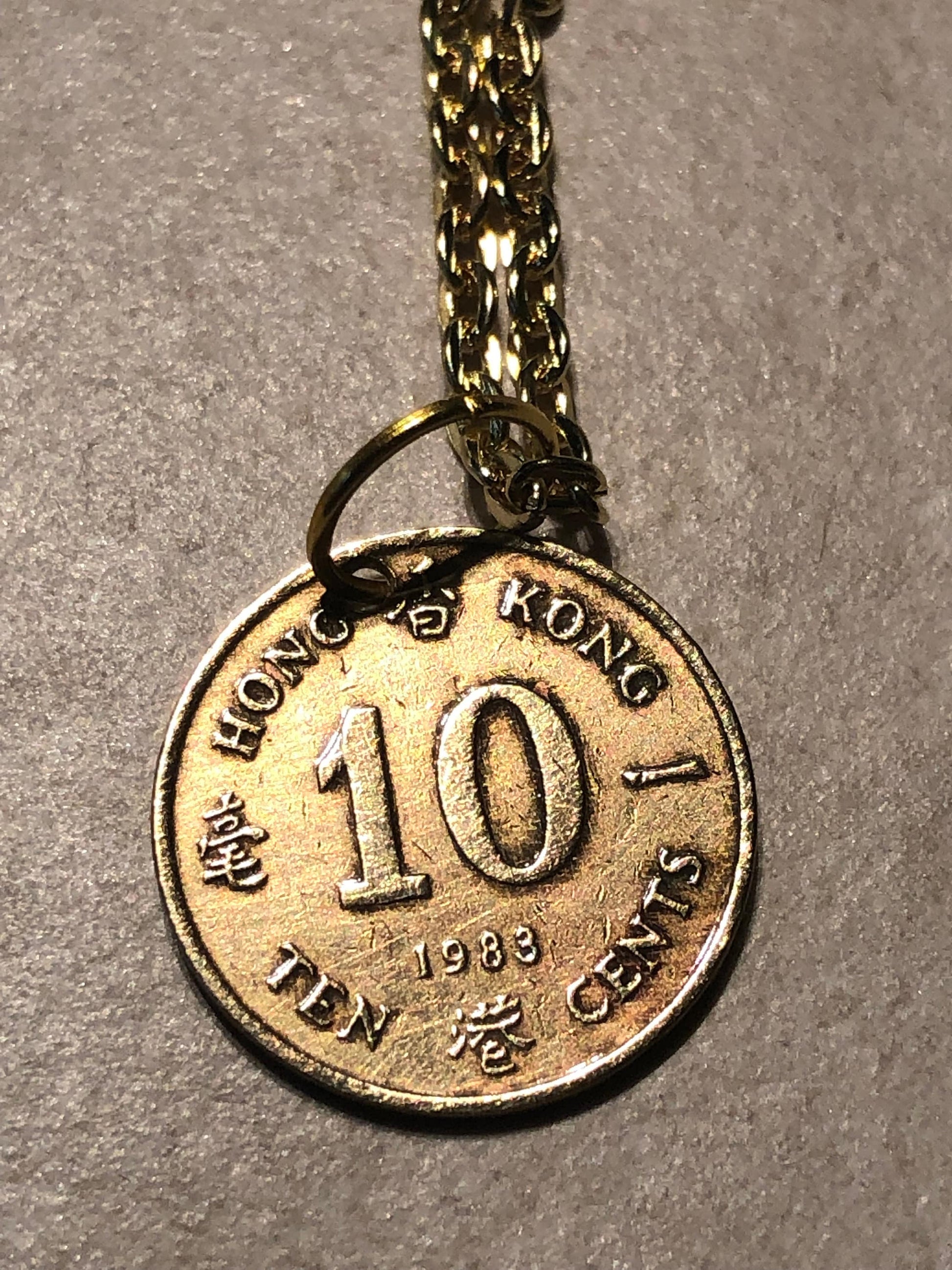 Hong Kong Coin Necklace 10 Cents Pendant China Vintage Rare Coins Coin Enthusiast Fashion Accessory Handmade