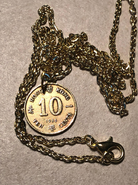 Hong Kong Coin Necklace 10 Cents Pendant China Vintage Rare Coins Coin Enthusiast Fashion Accessory Handmade