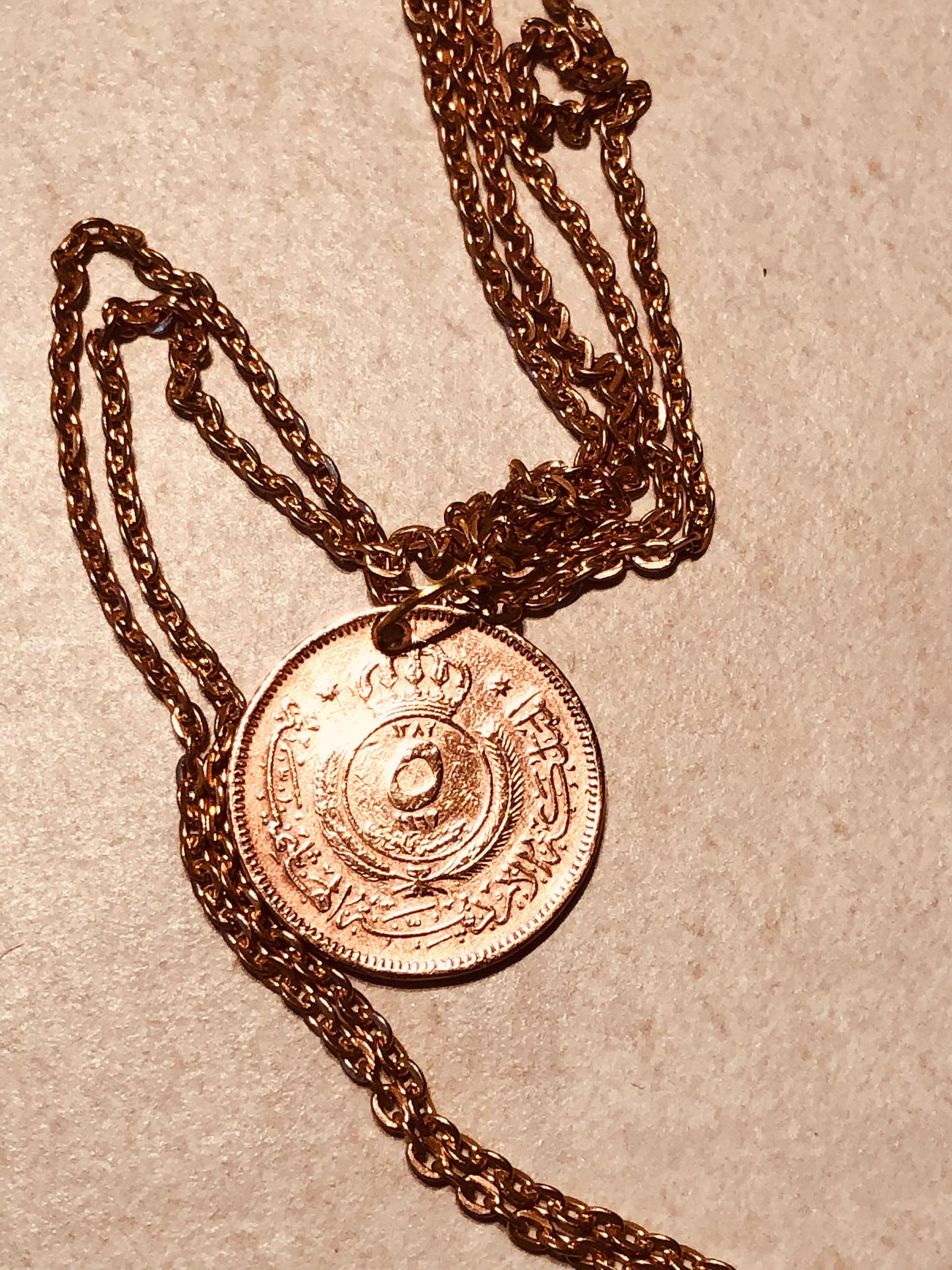 Jordan Coin Necklace Kingdom of Jordan 5 Fils Coin Pendant Vintage Necklace Custom Made Rare coins - Coin Enthusiast - Fashion Accessory