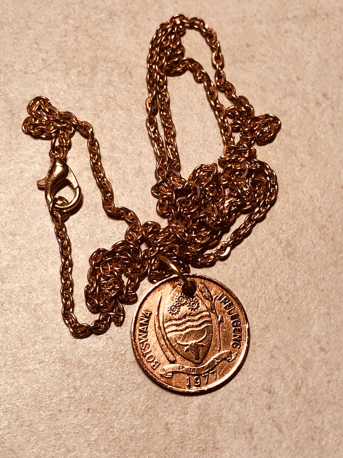 Botswana Coin Necklace 5 Thebe Coin Pendant Vintage Personal Old Vintage Handmade Jewelry Gift Friend Charm For Him Her World Coin Collector