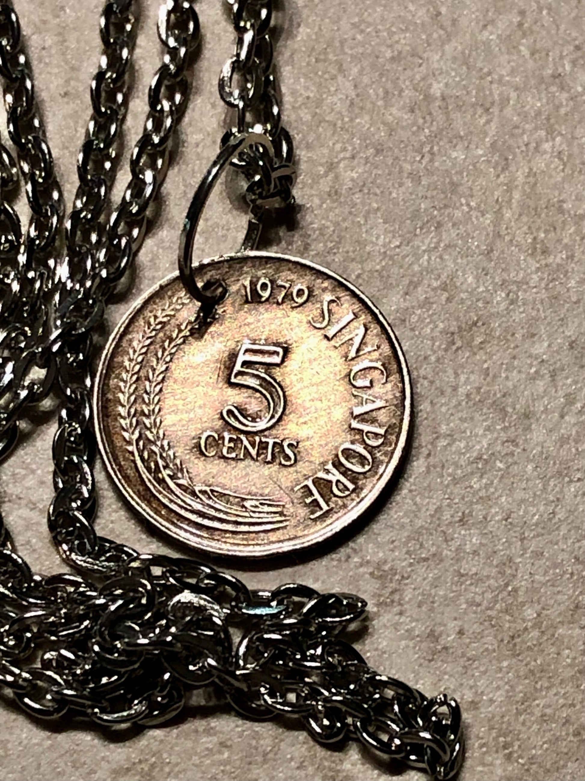 Singapore Hong Kong 5 Cent Coin Pendant Necklace Custom Rare coins - Vintage - Coin Enthusiast Fashion Accessory Made
