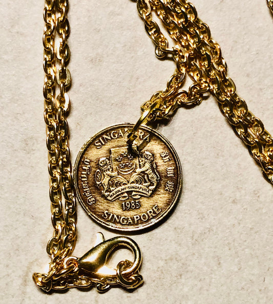 Singapore Hong Kong Necklace 5 Cent Coin Pendant Personal Old Vintage Handmade Jewelry Gift Friend Charm For Him Her World Coin Collector