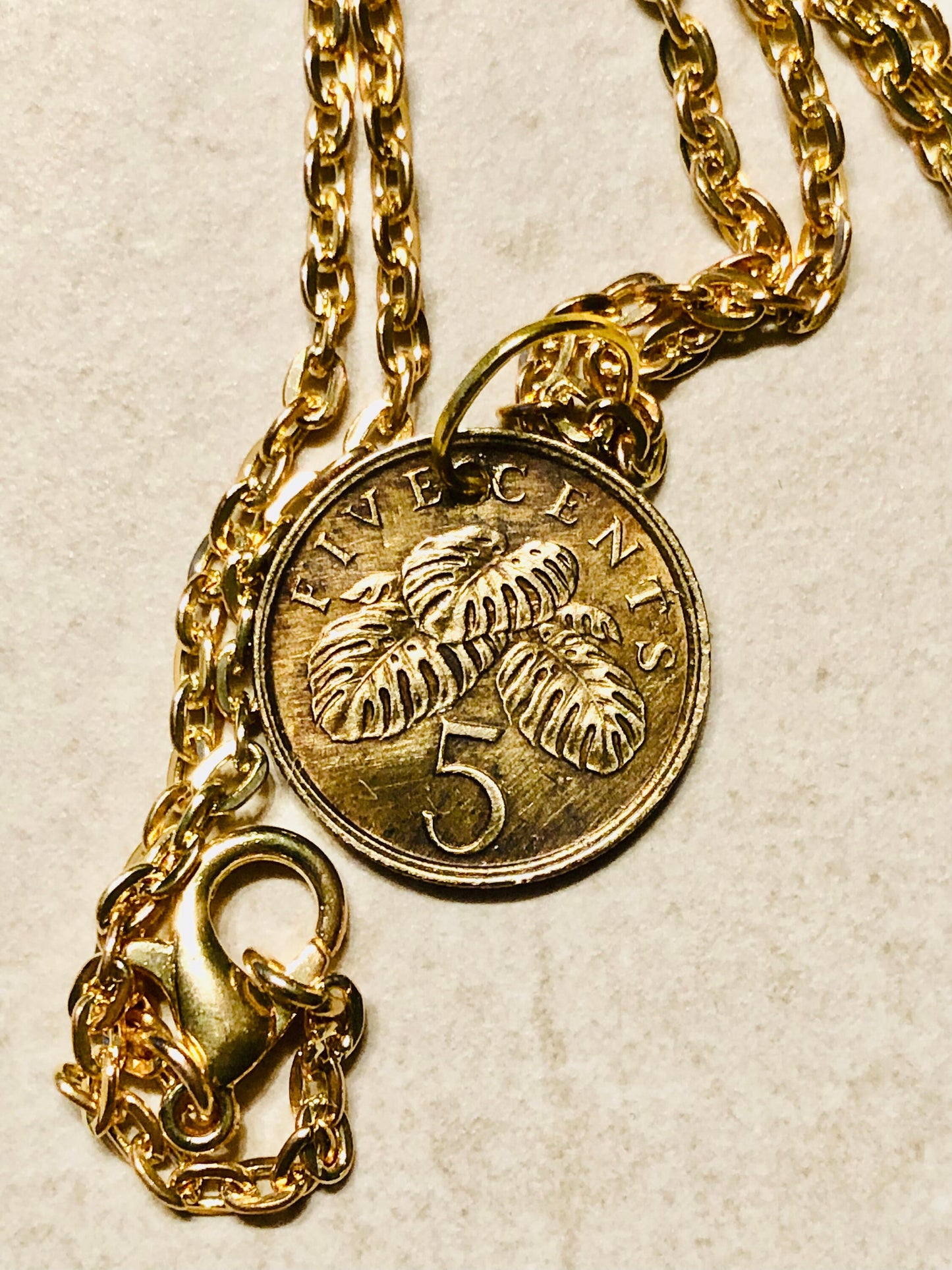 Singapore Hong Kong Necklace 5 Cent Coin Pendant Personal Old Vintage Handmade Jewelry Gift Friend Charm For Him Her World Coin Collector