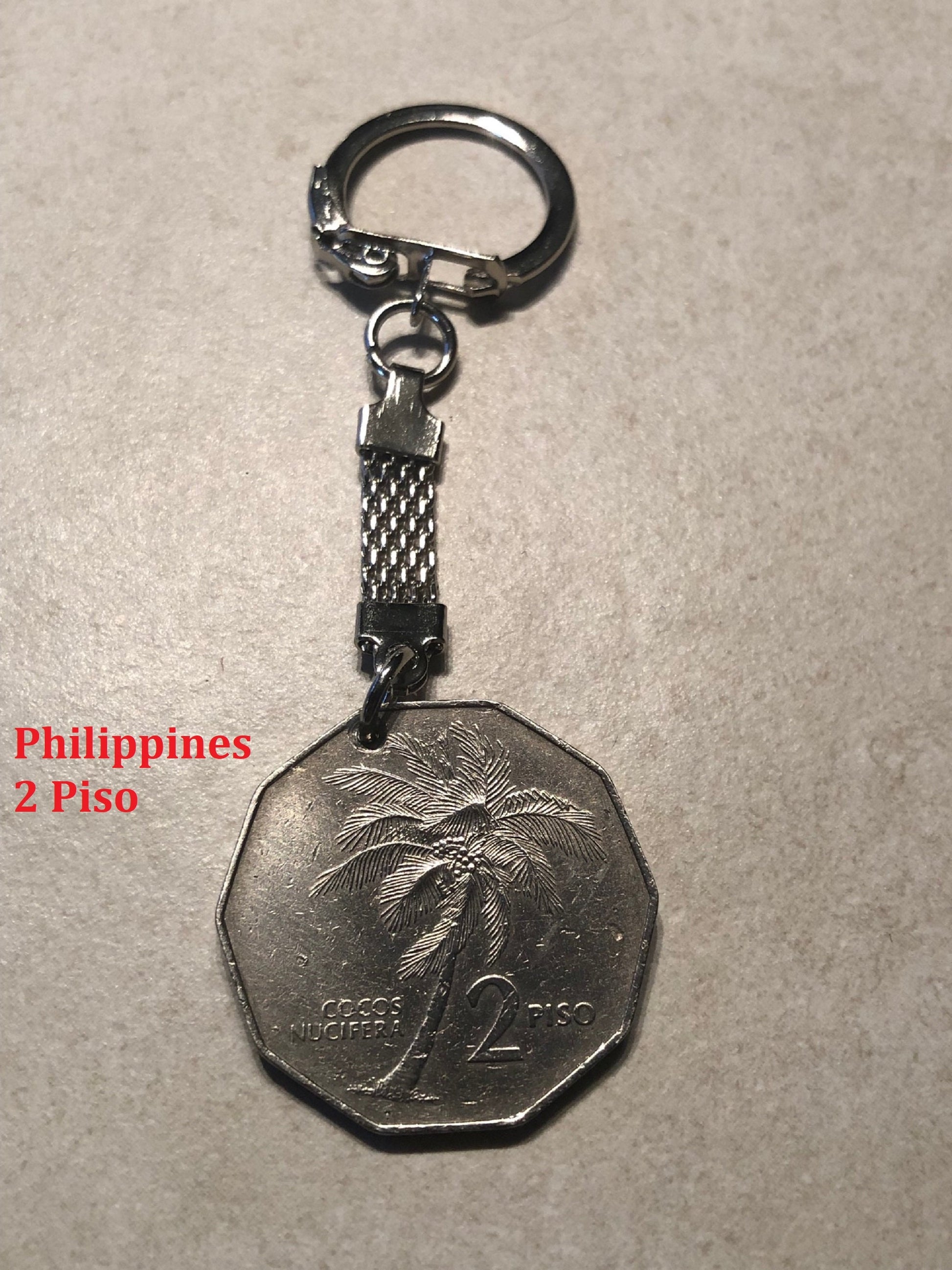 Coin Keychain Philippines - Bailiwick of Jersey - Columbia - Venezuela Vintage One of a Kind Rare Find Vintage Handmade