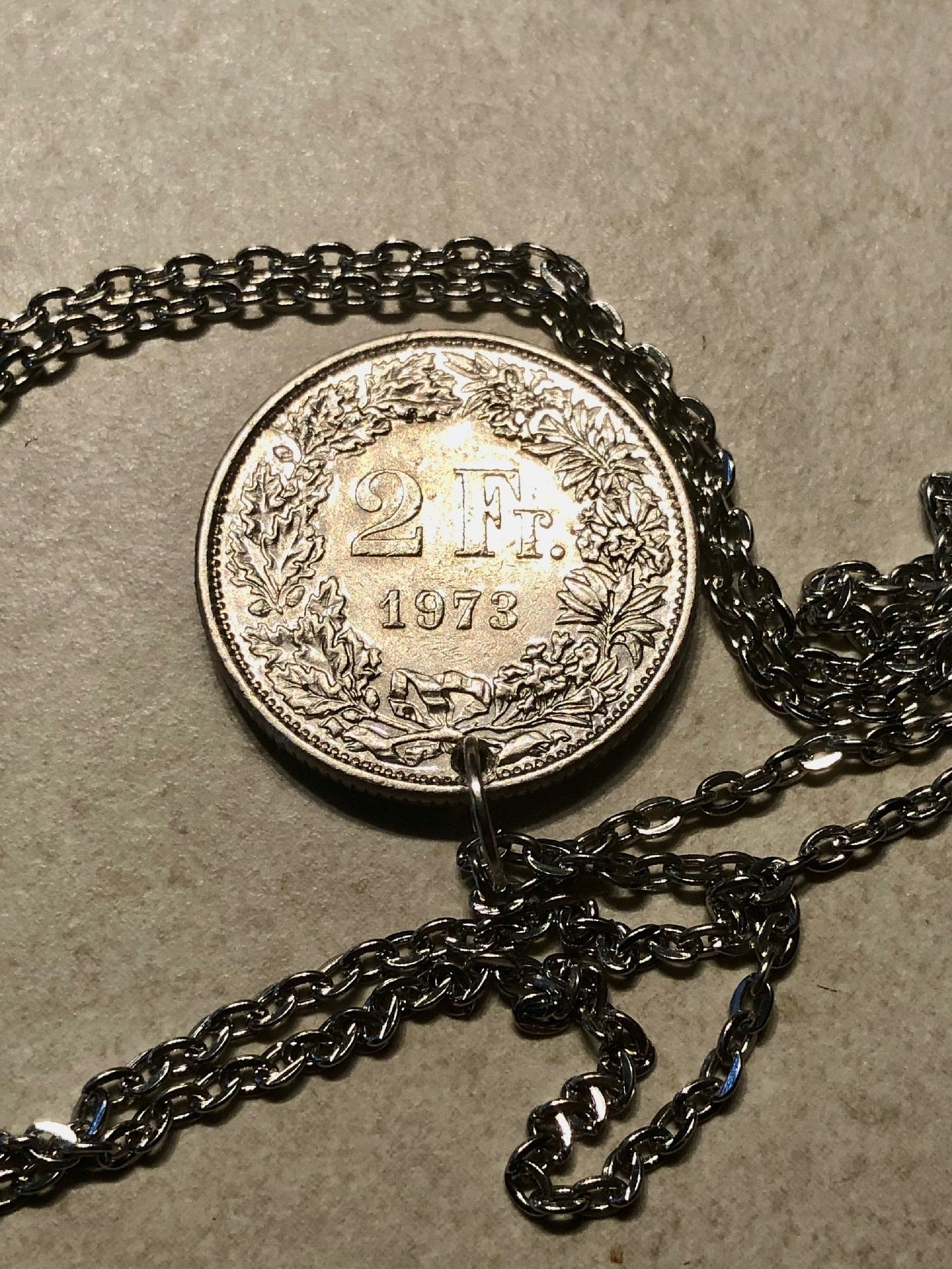Switzerland Pendant Necklace Swiss 2 Franc Coin Personal Old Vintage Handmade Jewelry Gift Friend Charm For Him Her World Coin Collector