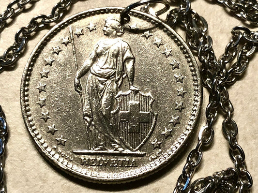 Switzerland Pendant Necklace Swiss 2 Franc Coin Personal Old Vintage Handmade Jewelry Gift Friend Charm For Him Her World Coin Collector