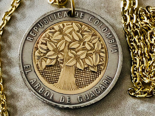 Colombia Coin Necklace Columbian 500 Pesos Rare Personal Old Vintage Handmade Jewelry Gift Friend Charm For Him Her World Coin Collector