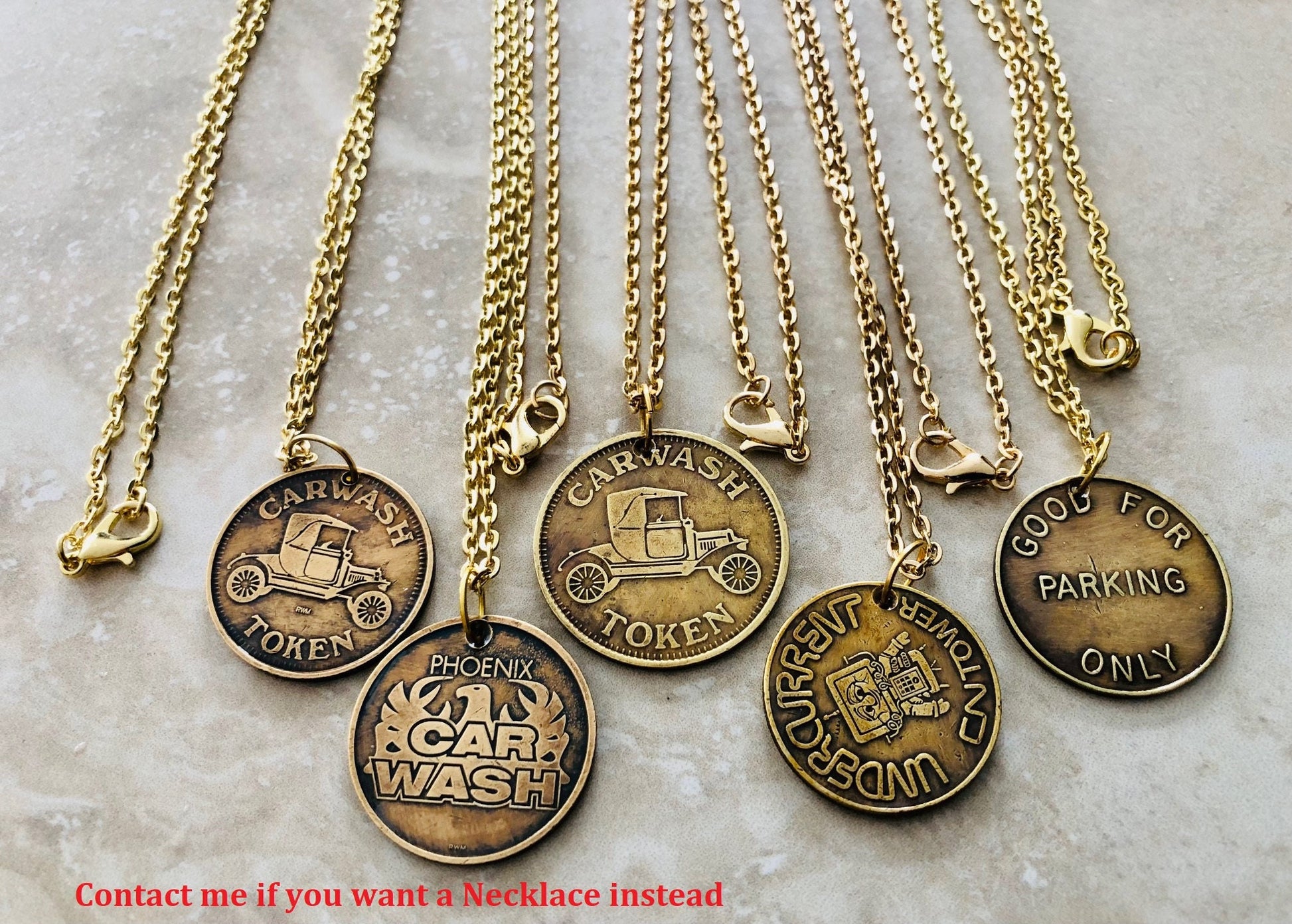 Car Wash Parking Tokens Coin Pendant Necklace Good Luck Vintage Rare Tokens - Coin Enthusiast - Handmade