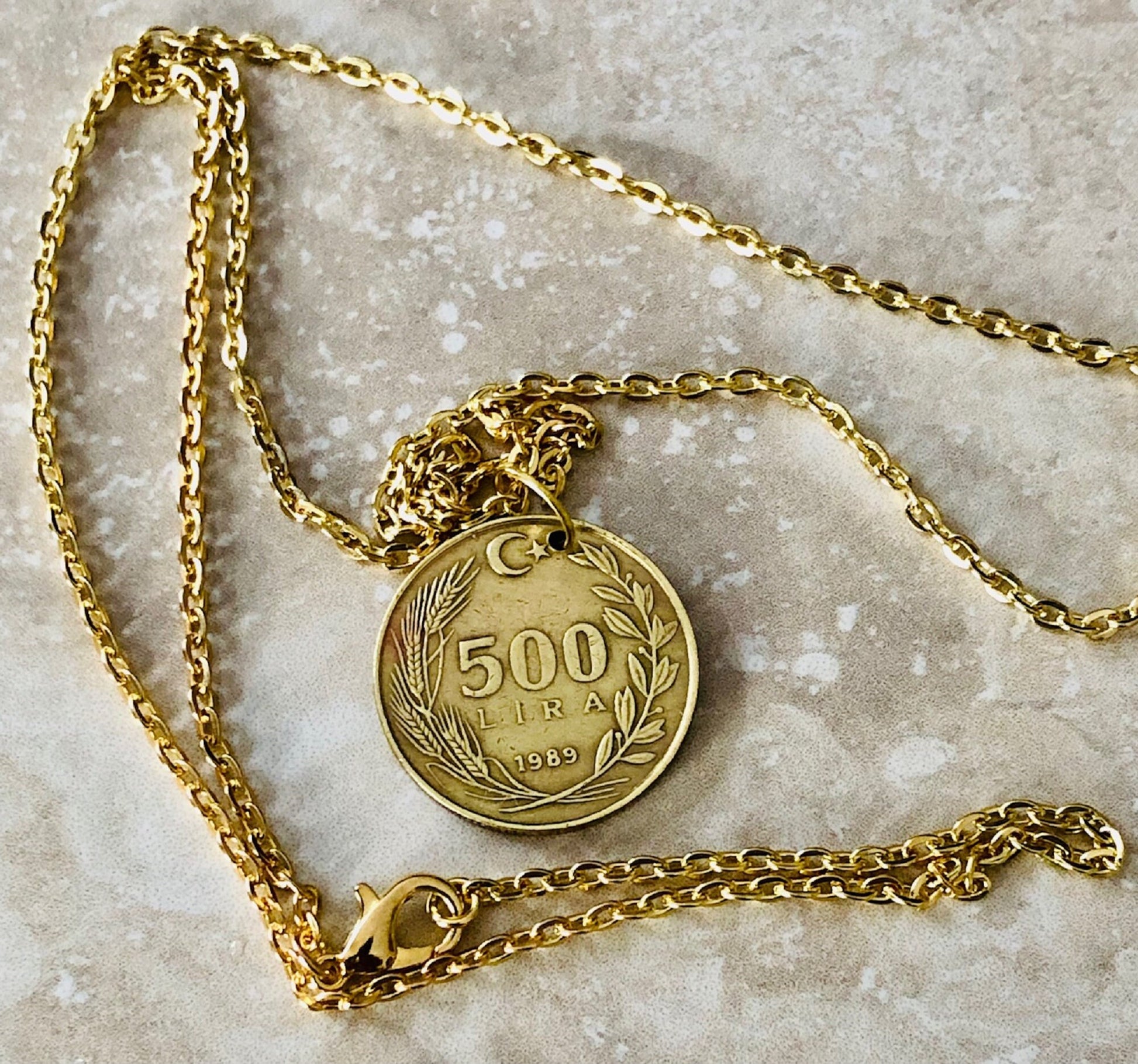 Turkey Coin Necklace Turkish 500 Lira Pendant Personal Old Vintage Handmade Jewelry Gift Friend Charm For Him Her World Coin Collector