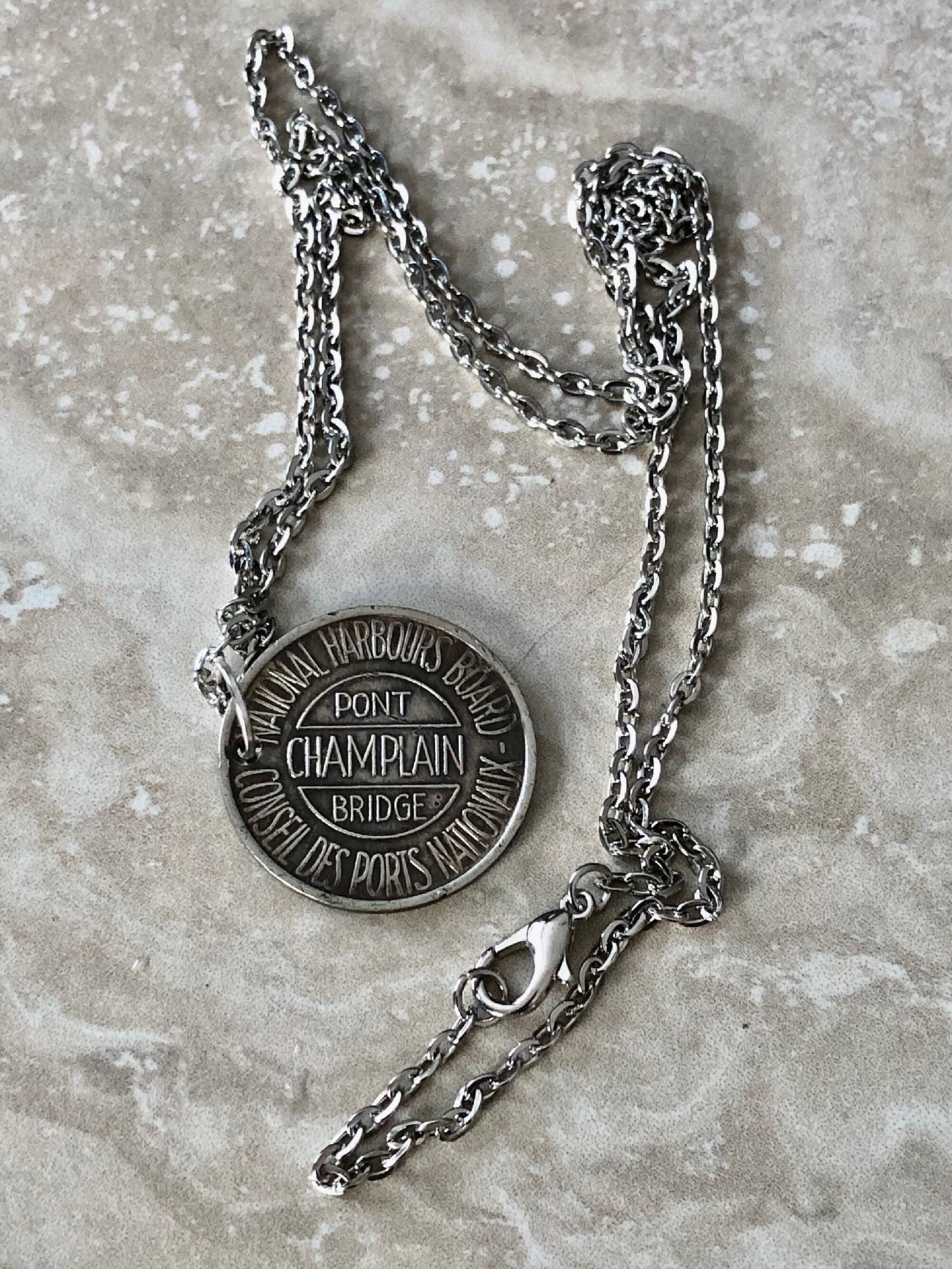 Token Coin Necklace Port Champlain Bridge Pendant Necklace National Harbours Board Vintage Custom Made Coin Enthusiast - Accessory Handmade