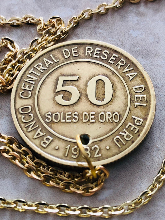 Peru Coin Pendant Necklace Peruvian 50 Sol De Oro Personal Necklace Old Handmade Jewelry Gift Friend Charm For Him Her World Coin Collector