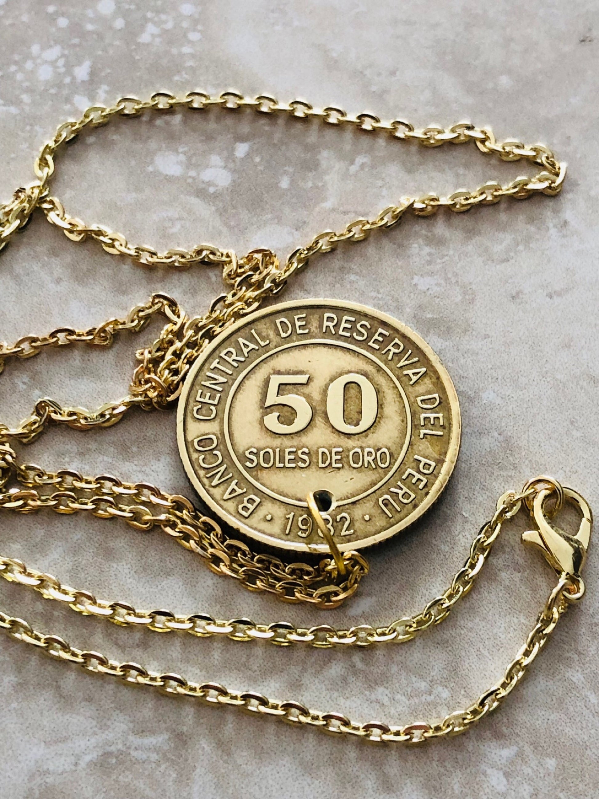 Peru Coin Pendant Necklace Peruvian 50 Sol De Oro Personal Necklace Old Handmade Jewelry Gift Friend Charm For Him Her World Coin Collector