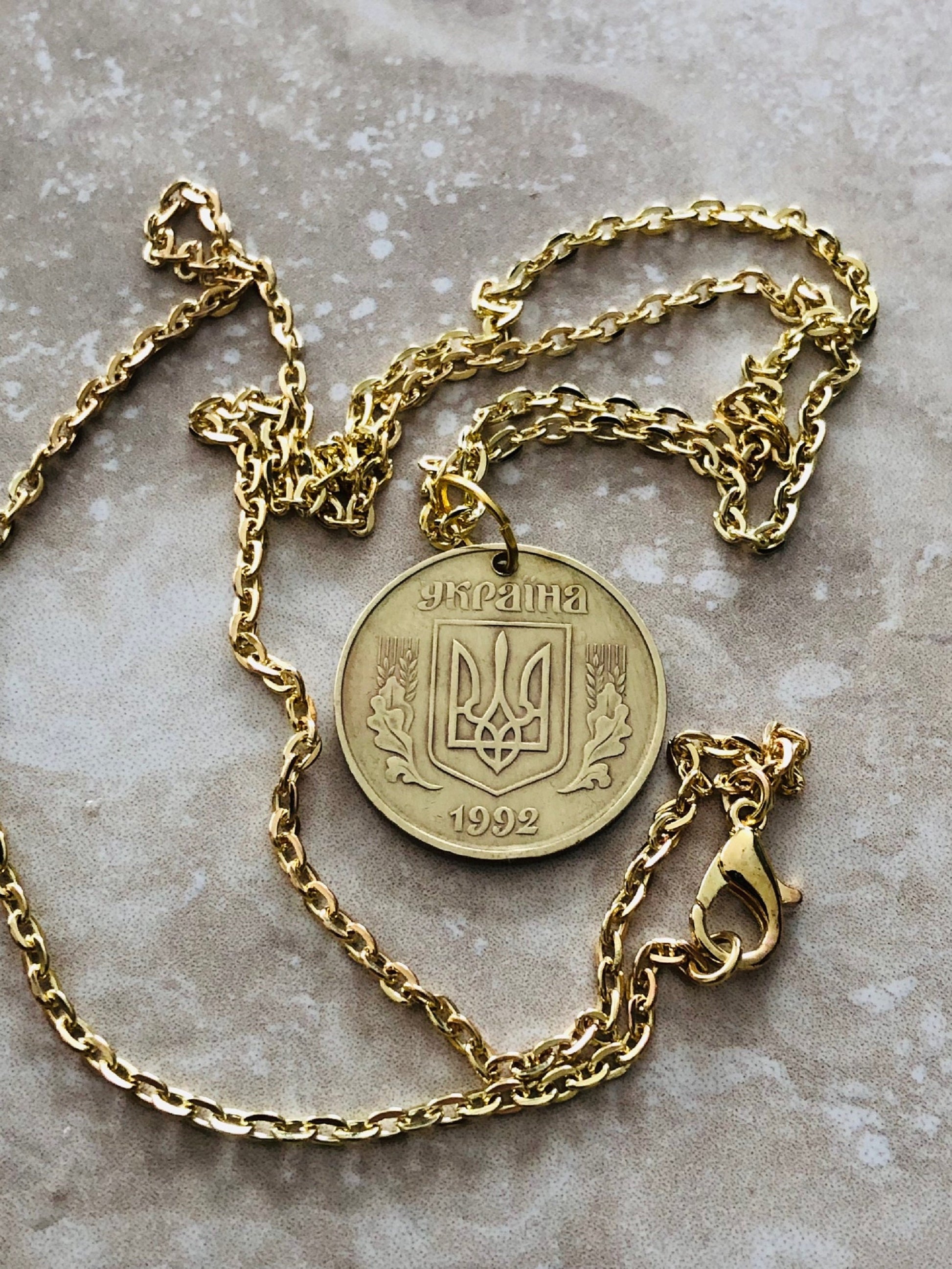 Ukraine Coin Necklace 50 Konihok Ukrainian Coin Pendant Vintage Necklace Custom Made Rare coins - Coin Enthusiast - Fashion Accessory