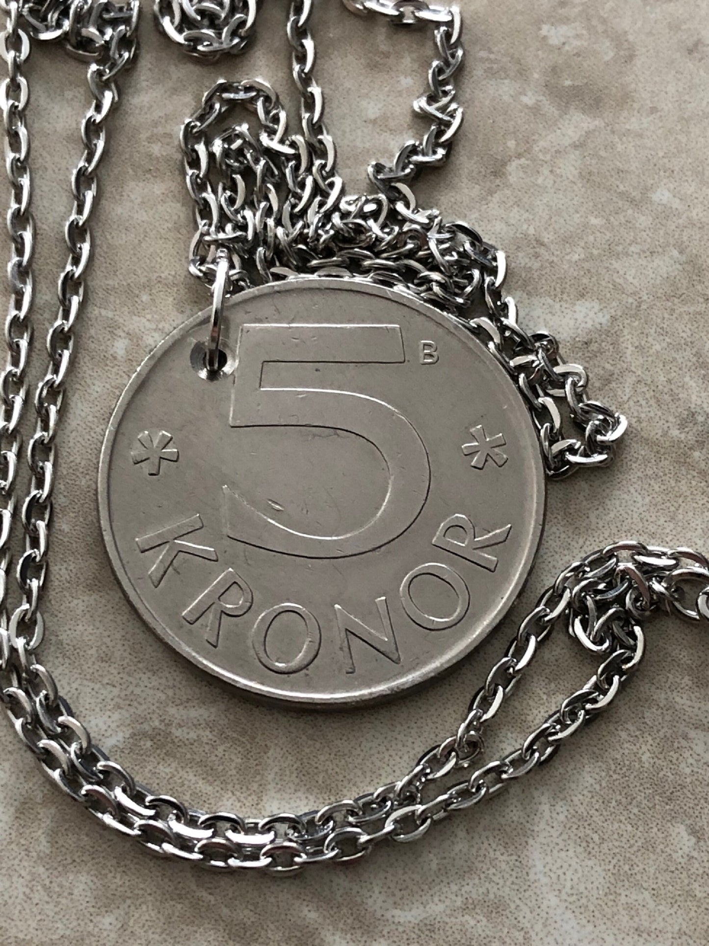 Sweden Coin Pendant 5 Kroner Swedish Sverige Personal Necklace Vintage Handmade Jewelry Gift Friend Charm For Him Her World Coin Collector