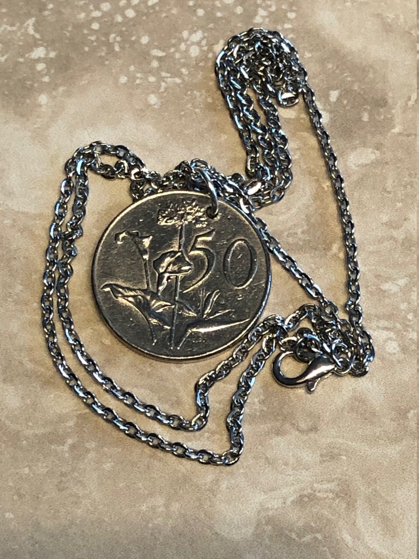 South Africa Coin Necklace 50 Cents African Pendant Personal Old Vintage Handmade Jewelry Gift Friend Charm For Him Her World Coin Collector