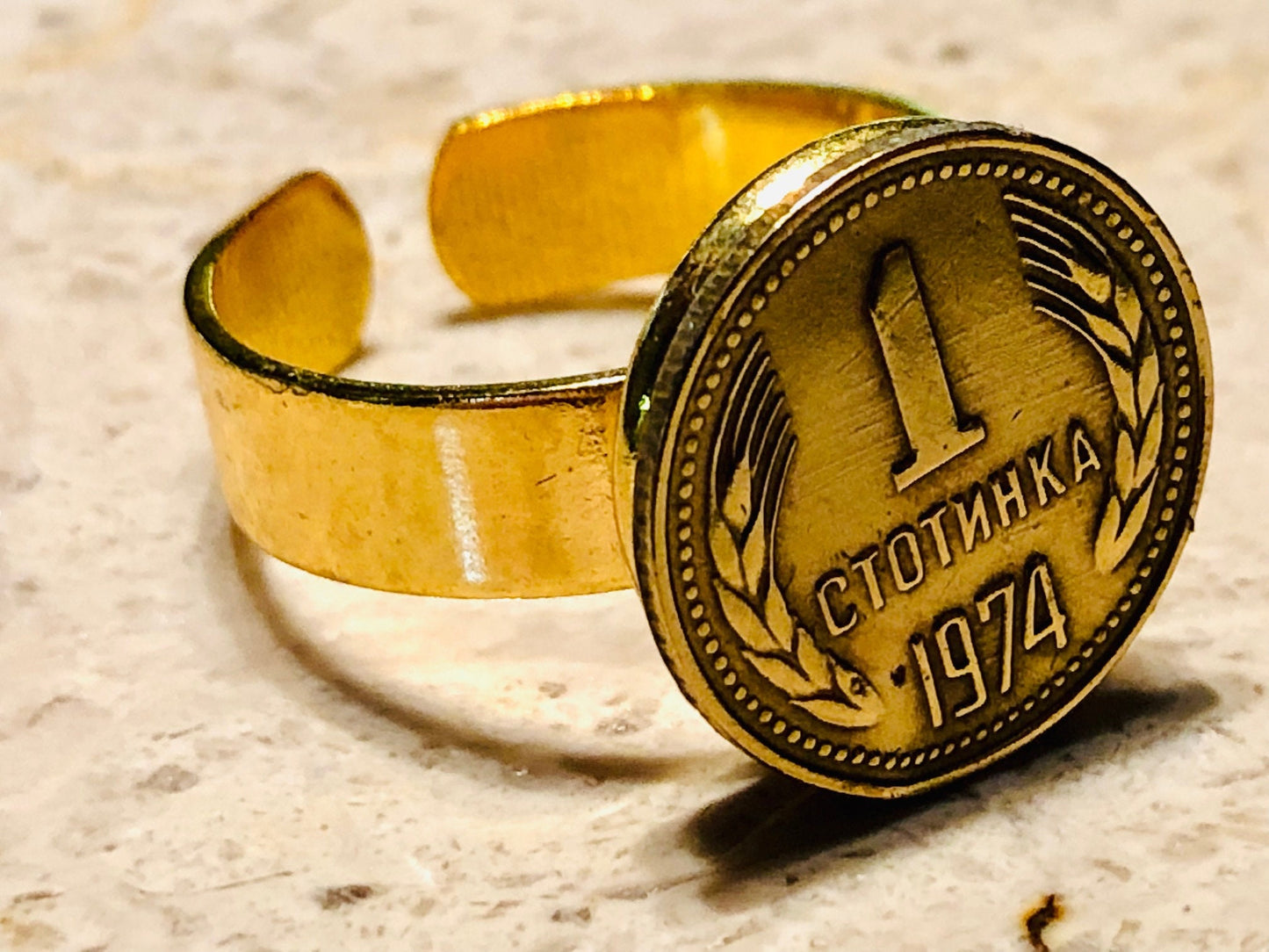 Bulgaria Coin Ring One Stotinki Vintage Adjustable Custom Made Rare Coins Coin Enthusiast Fashion Accessory Handmade