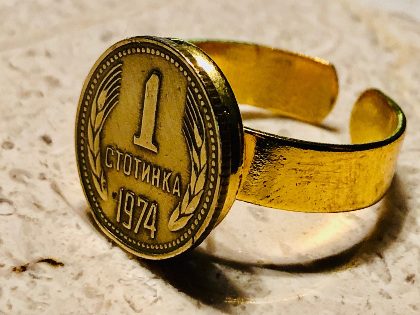 Bulgaria Coin Ring One Stotinki Vintage Adjustable Custom Made Rare Coins Coin Enthusiast Fashion Accessory Handmade