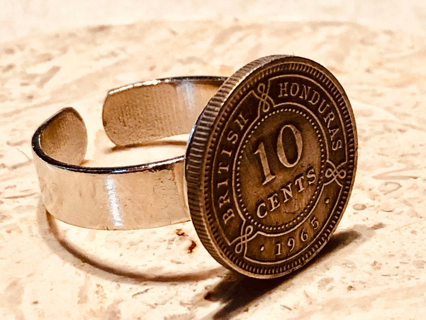 British Honduras Coin Ring 10 Cents Adjustable Vintage Custom Made Rare Coins Coin Enthusiast Fashion Accessory Handmade