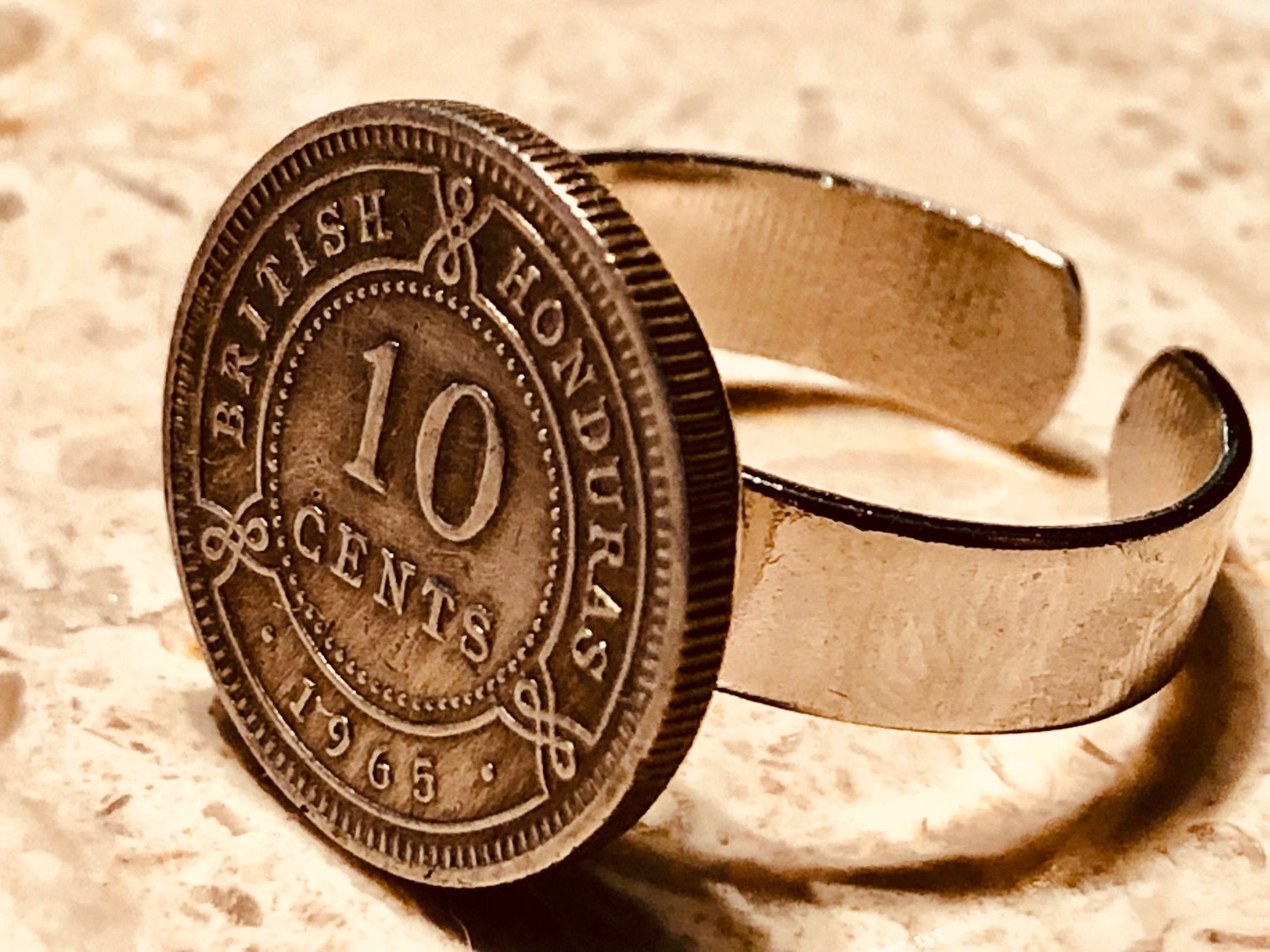 British Honduras Coin Ring 10 Cents Adjustable Vintage Custom Made Rare Coins Coin Enthusiast Fashion Accessory Handmade