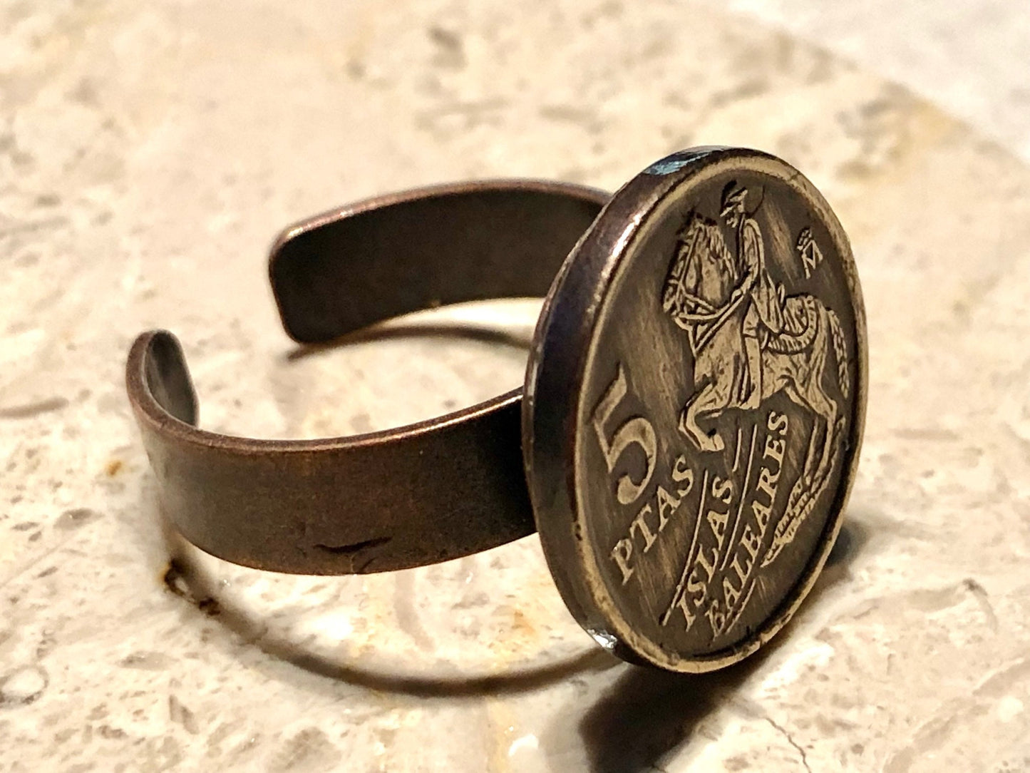 Spain Coin Ring Spanish 5 PTAS Pesetas Adjustable Custom Vintage and Rare Coins Coin Enthusiast Fashion Accessory