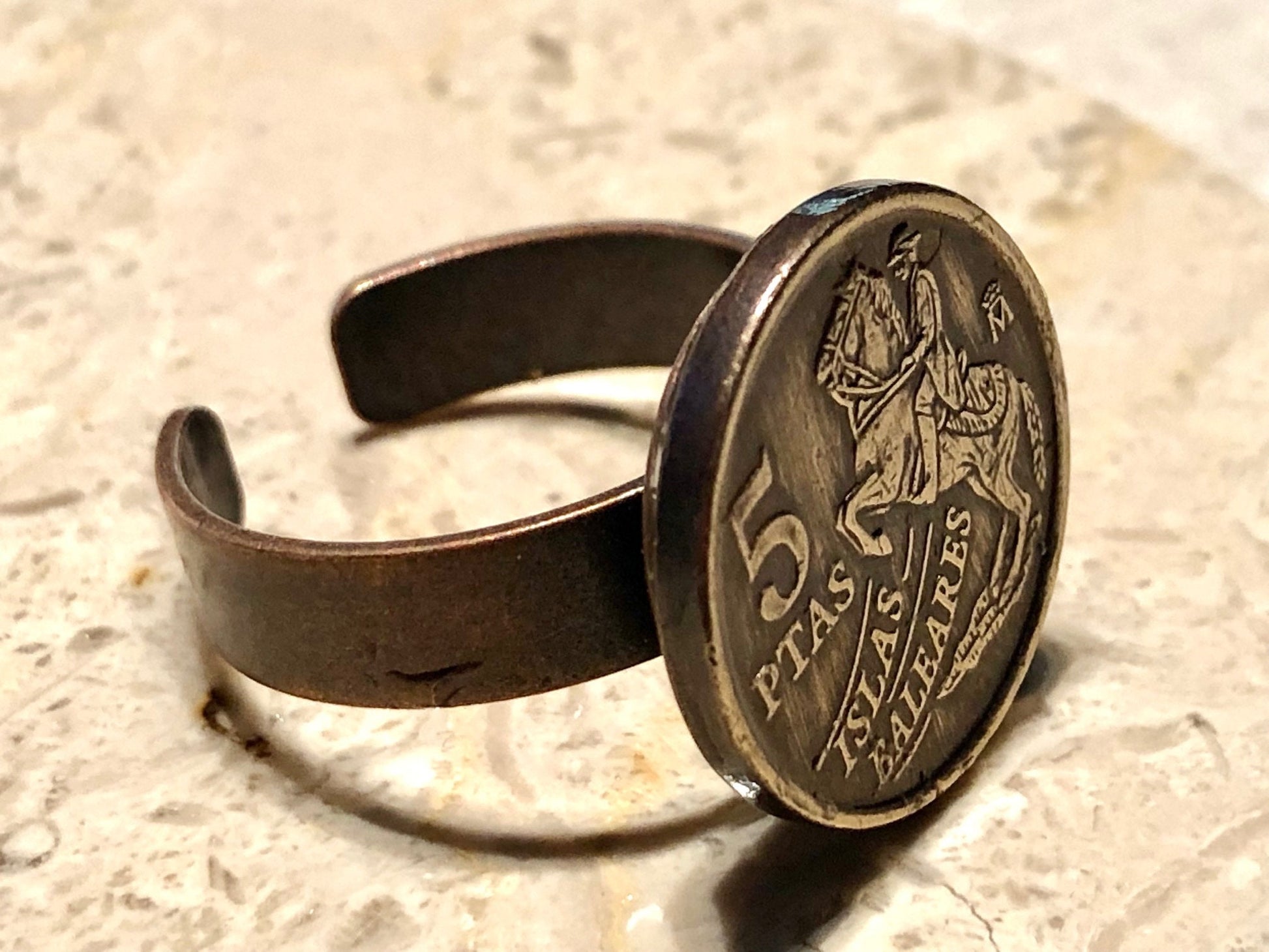 Spain Coin Ring Spanish 5 PTAS Pesetas Adjustable Custom Vintage and Rare Coins Coin Enthusiast Fashion Accessory