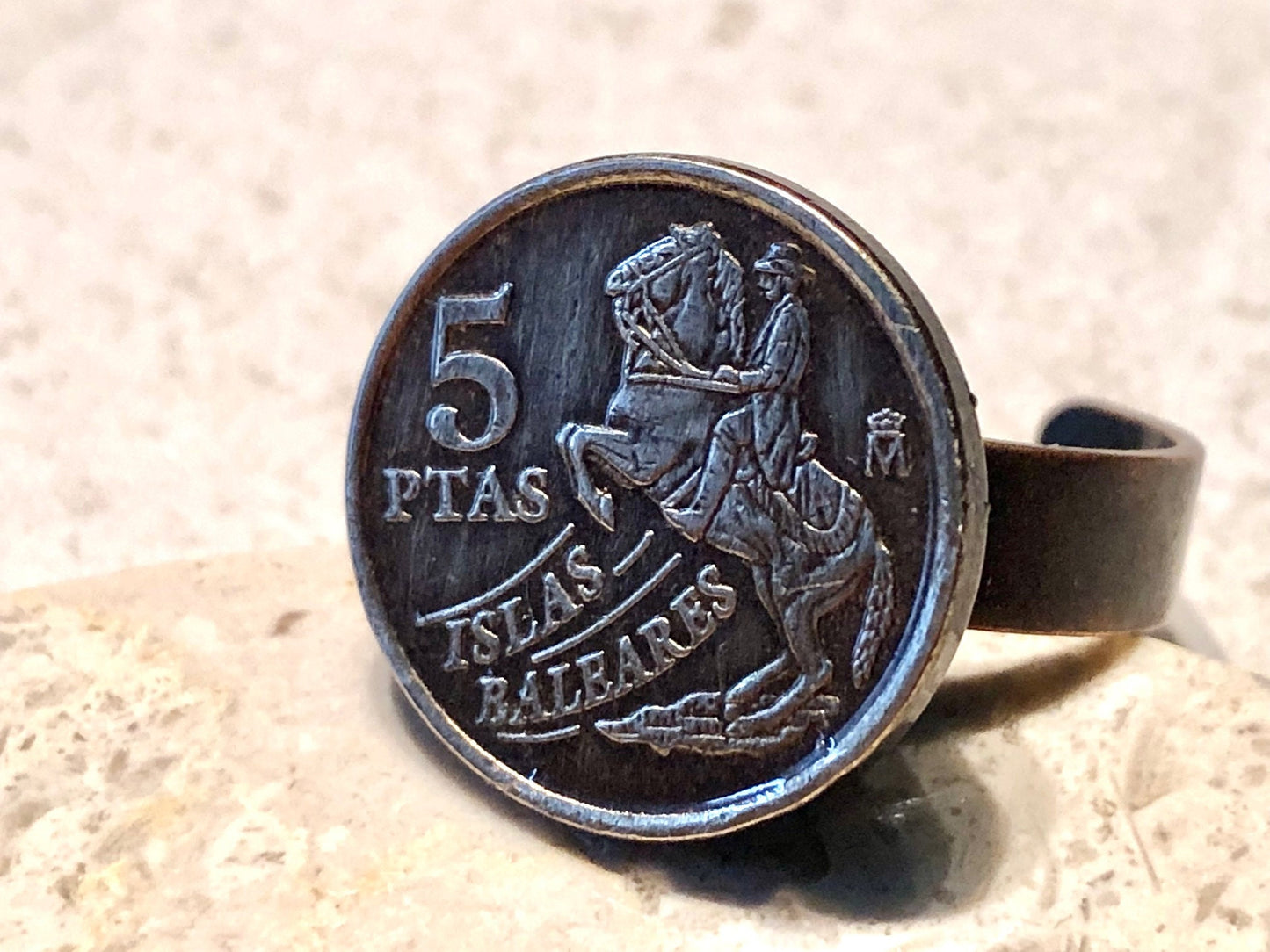 Spain Coin Ring Spanish 5 PTAS Pesetas Adjustable Custom Vintage and Rare Coins Coin Enthusiast Fashion Accessory