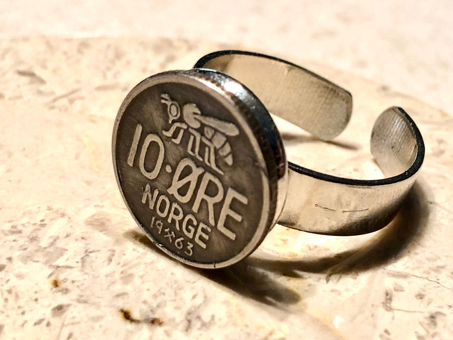 Norway Coin Ring Norwegian 10 Ore Honey Bee Adjustable Custom Vintage and Rare Coins Coin Enthusiast - Fashion Accessory Handmade